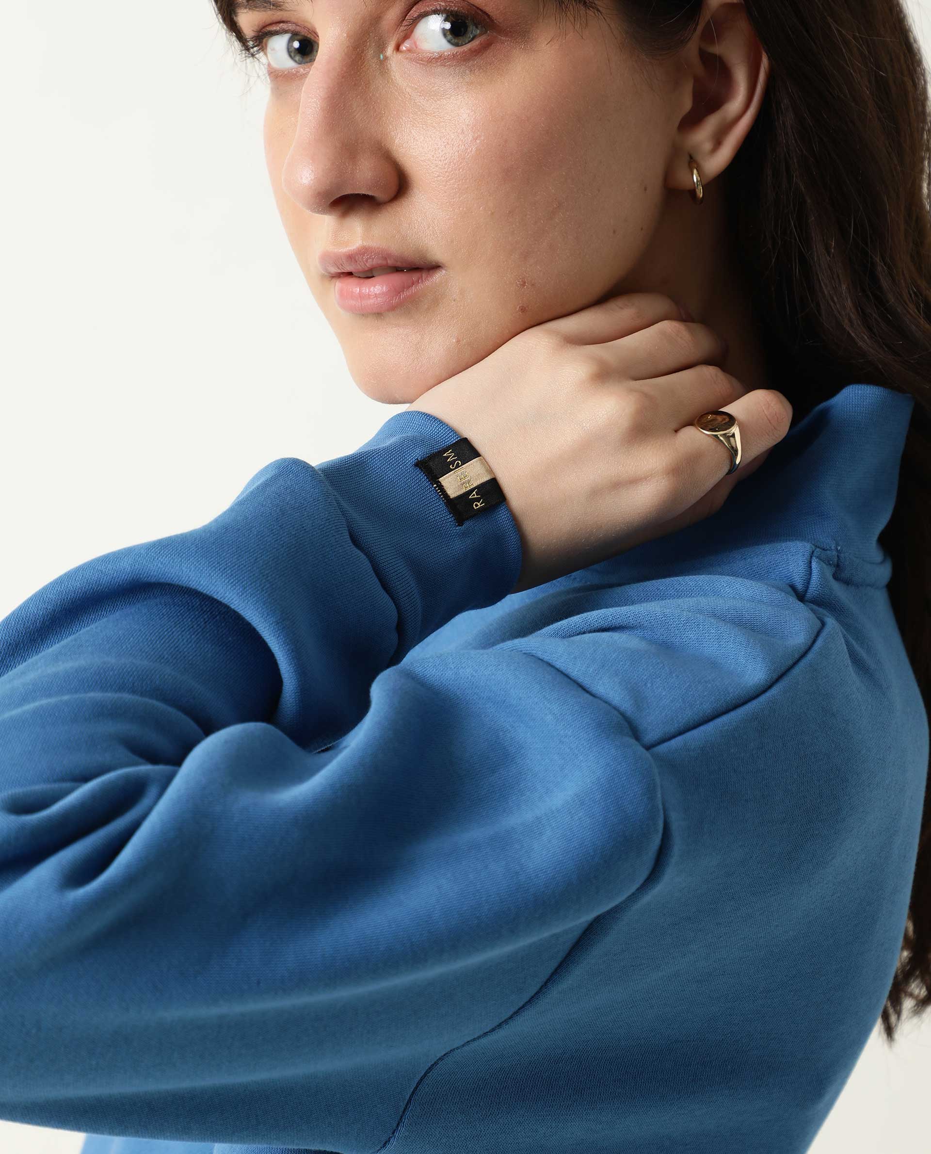 Rareism Women's Taffy-1 Blue High Neck Plain Relaxed Fit Sweatshirt - Image 3