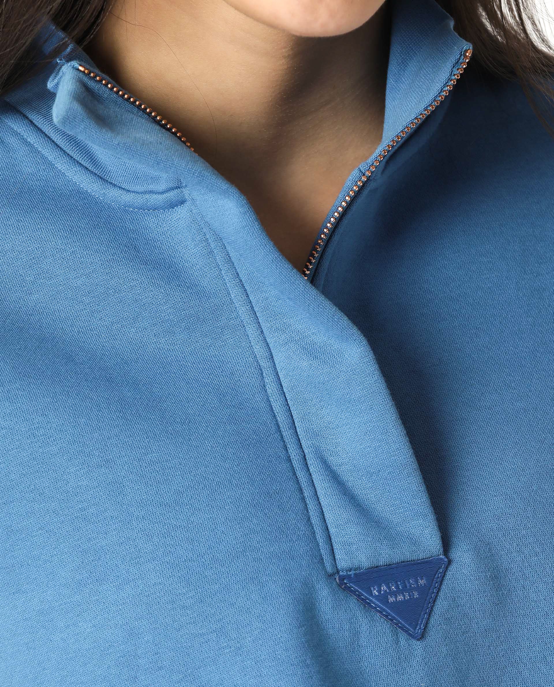 Rareism Women's Taffy-1 Blue High Neck Plain Relaxed Fit Sweatshirt - Image 4