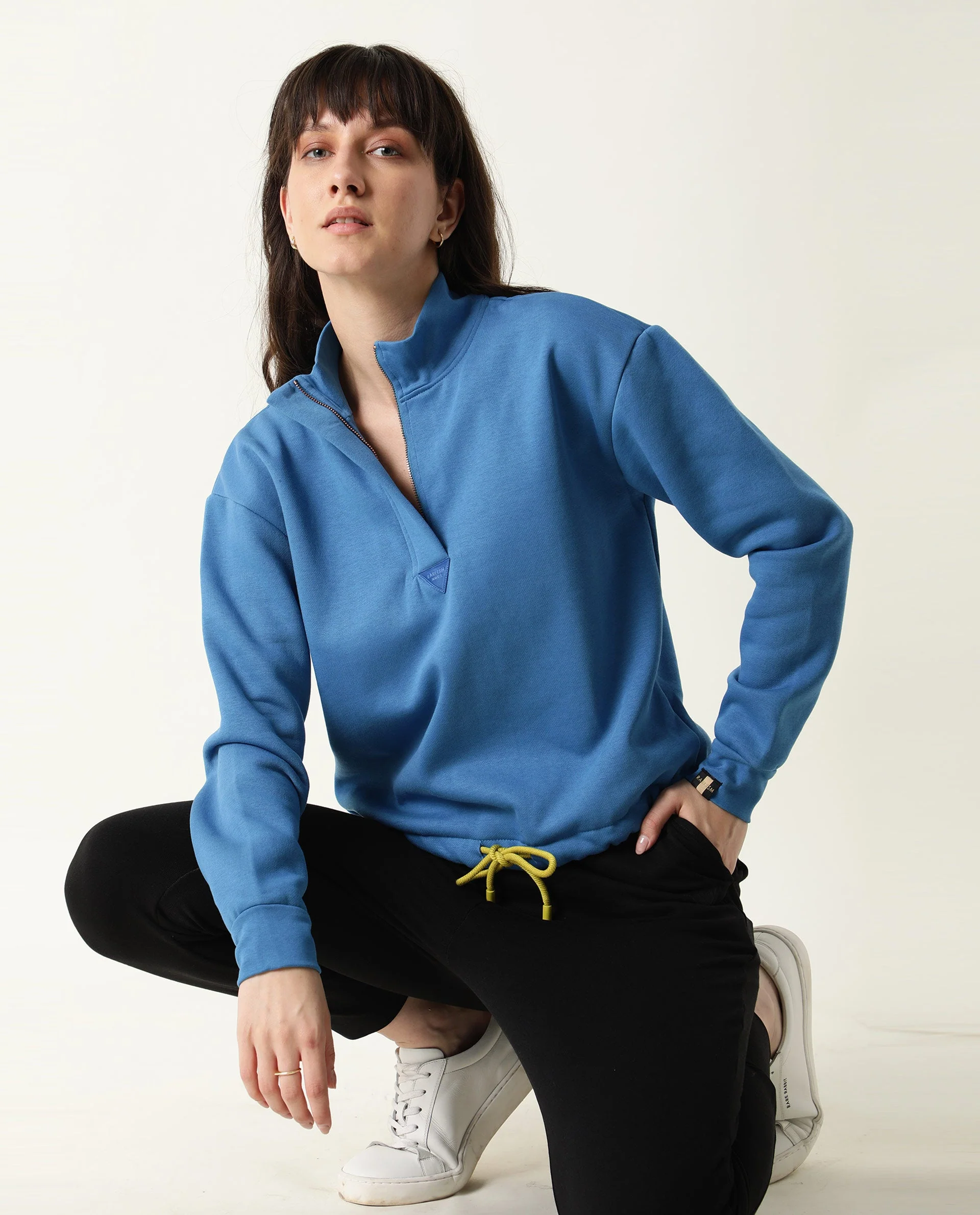 Rareism Women's Taffy-1 Blue High Neck Plain Relaxed Fit Sweatshirt - Image 5