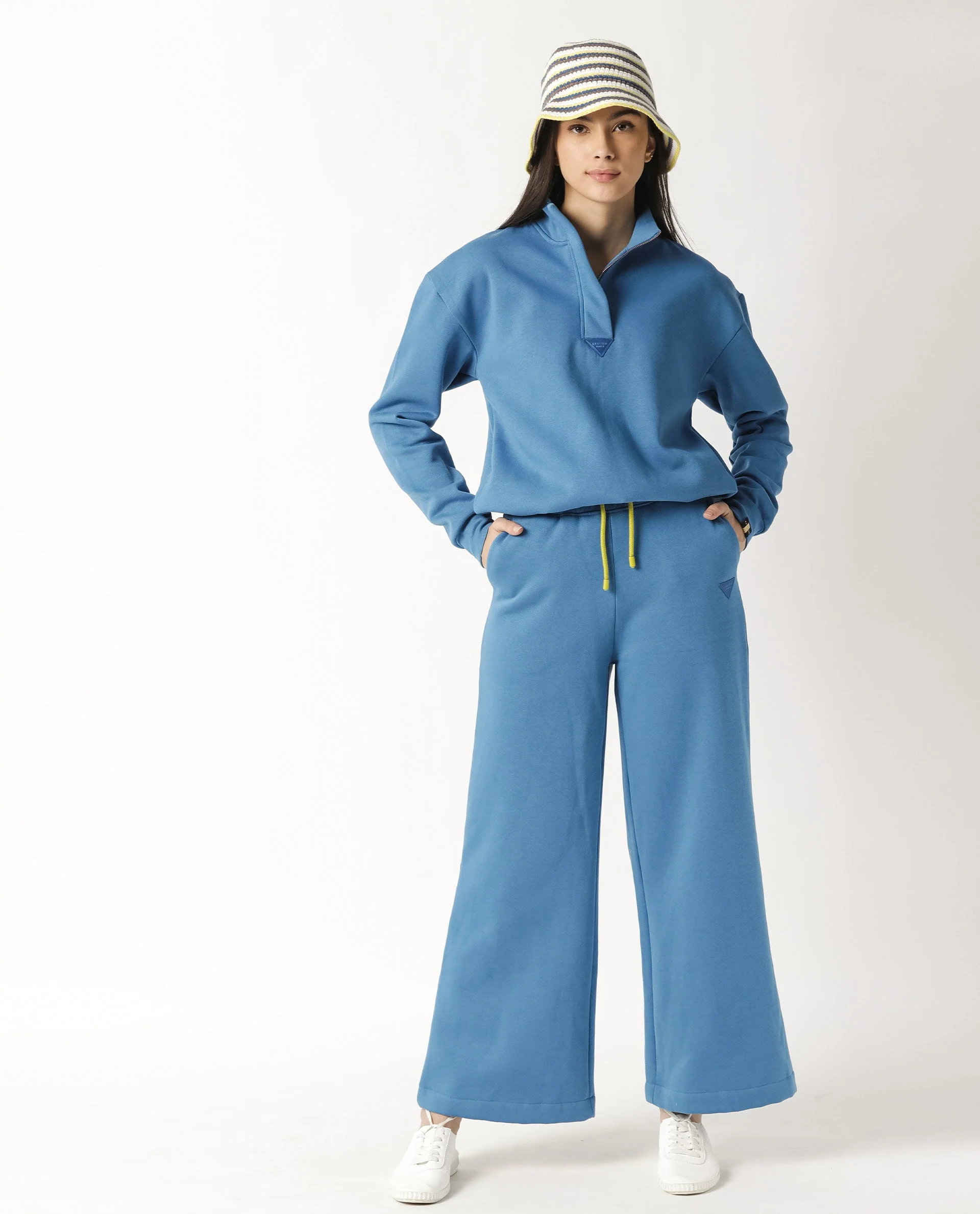 Rareism Women's Taffy-1 Blue High Neck Plain Relaxed Fit Sweatshirt - Image 8