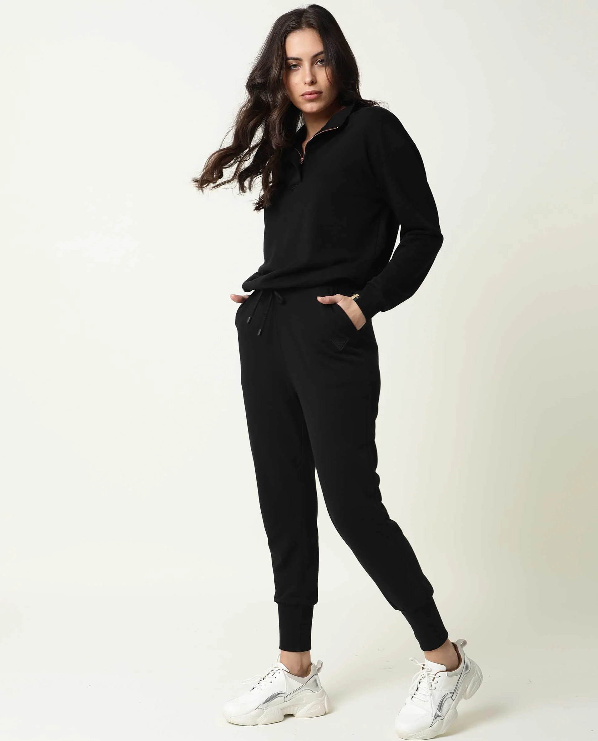 Rareism Women's Taffy-1 Black High Neck Plain Relaxed Fit Sweatshirt - Image 2