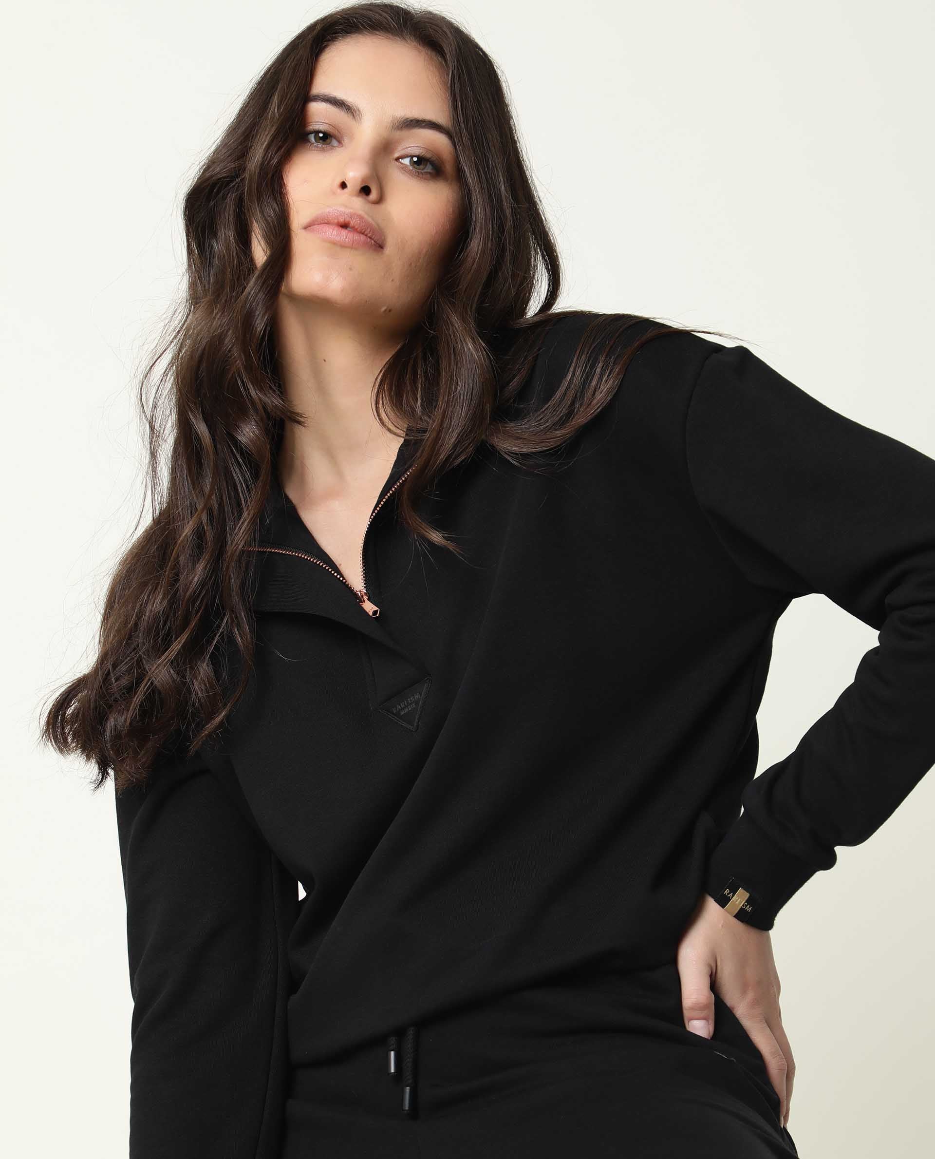 Rareism Women's Taffy-1 Black High Neck Plain Relaxed Fit Sweatshirt - Image 6