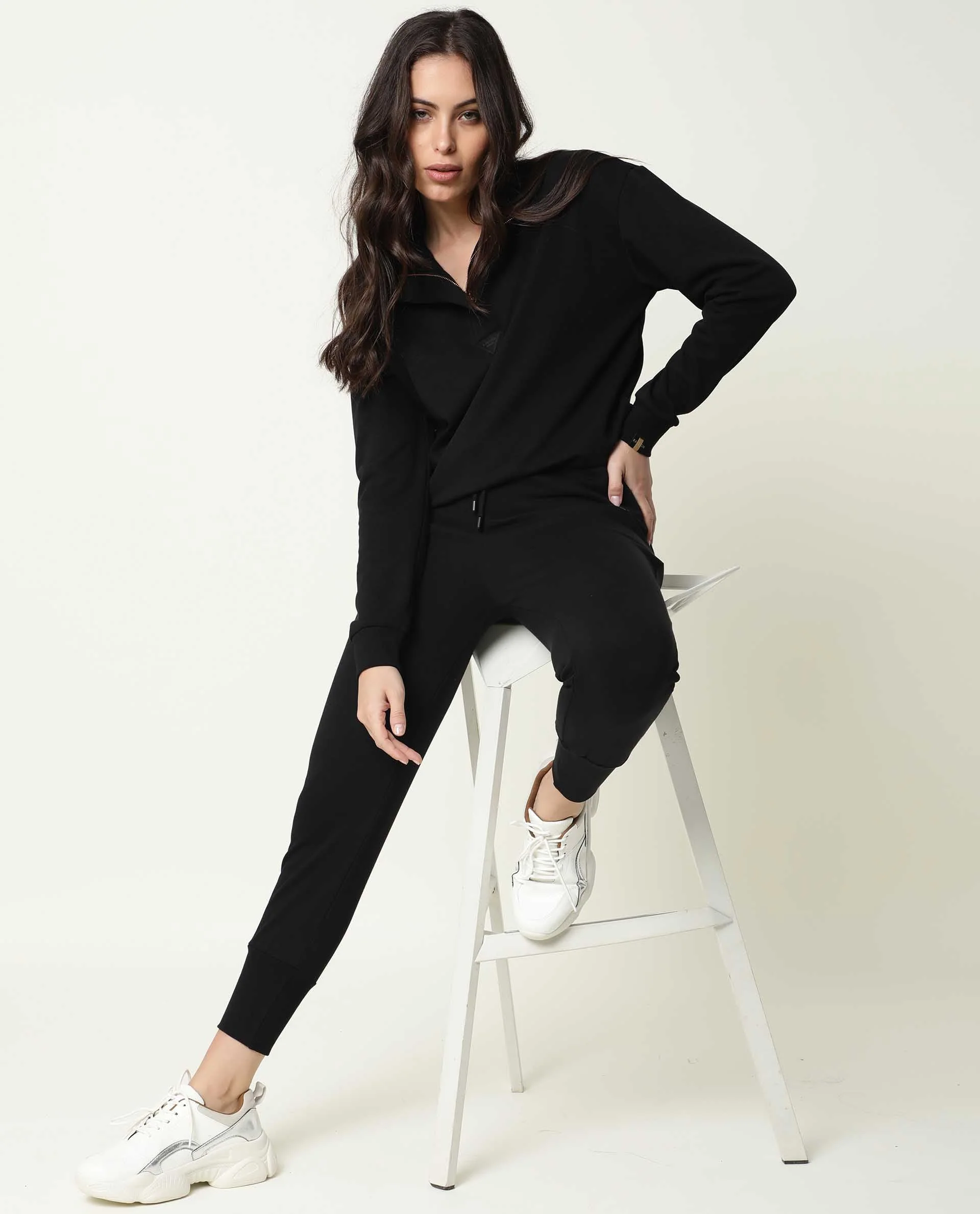Rareism Women's Taffy-1 Black High Neck Plain Relaxed Fit Sweatshirt - Image 8