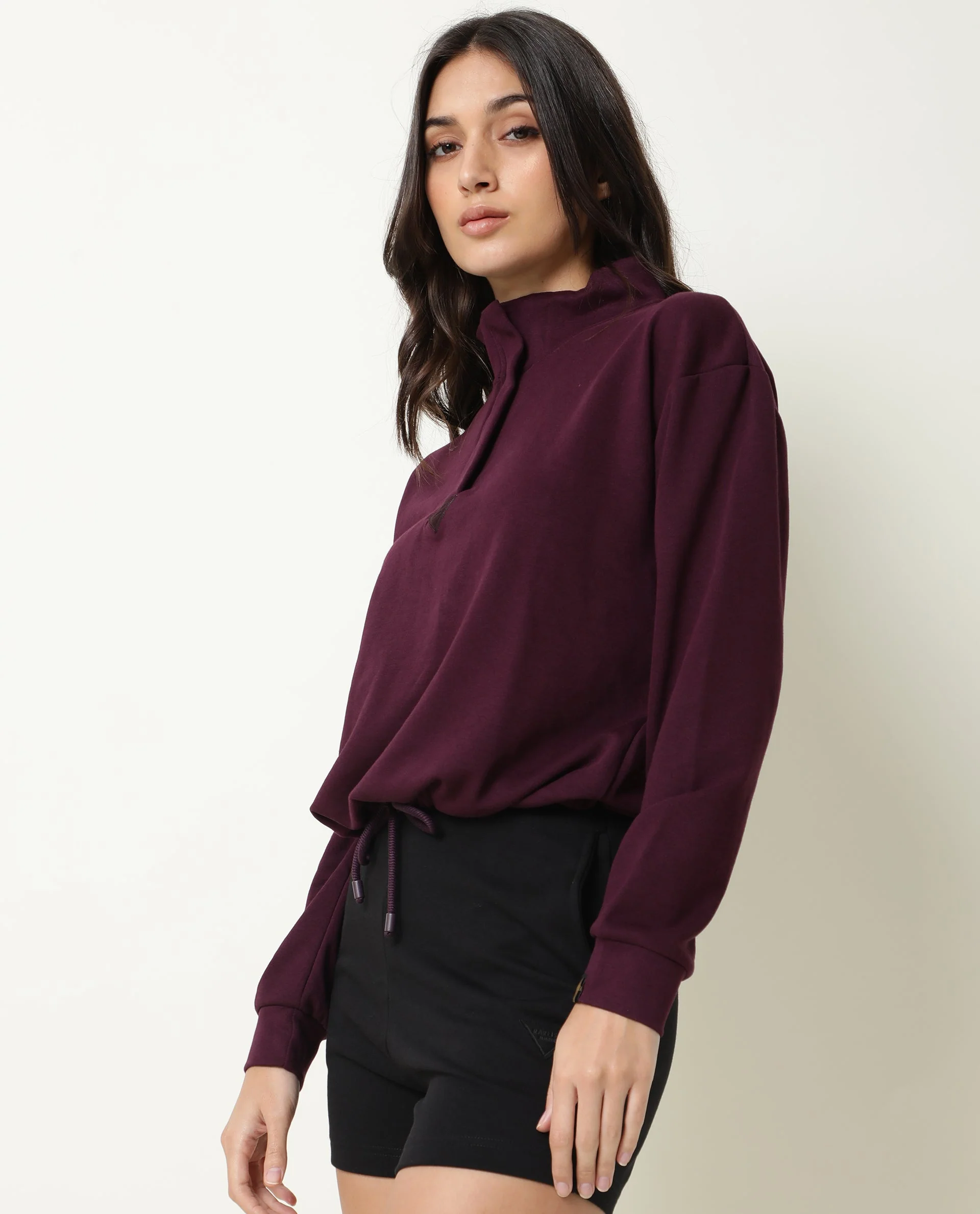 Rareism Women's Taffy-1 Prune High Neck Plain Relaxed Fit Sweatshirt - Image 4