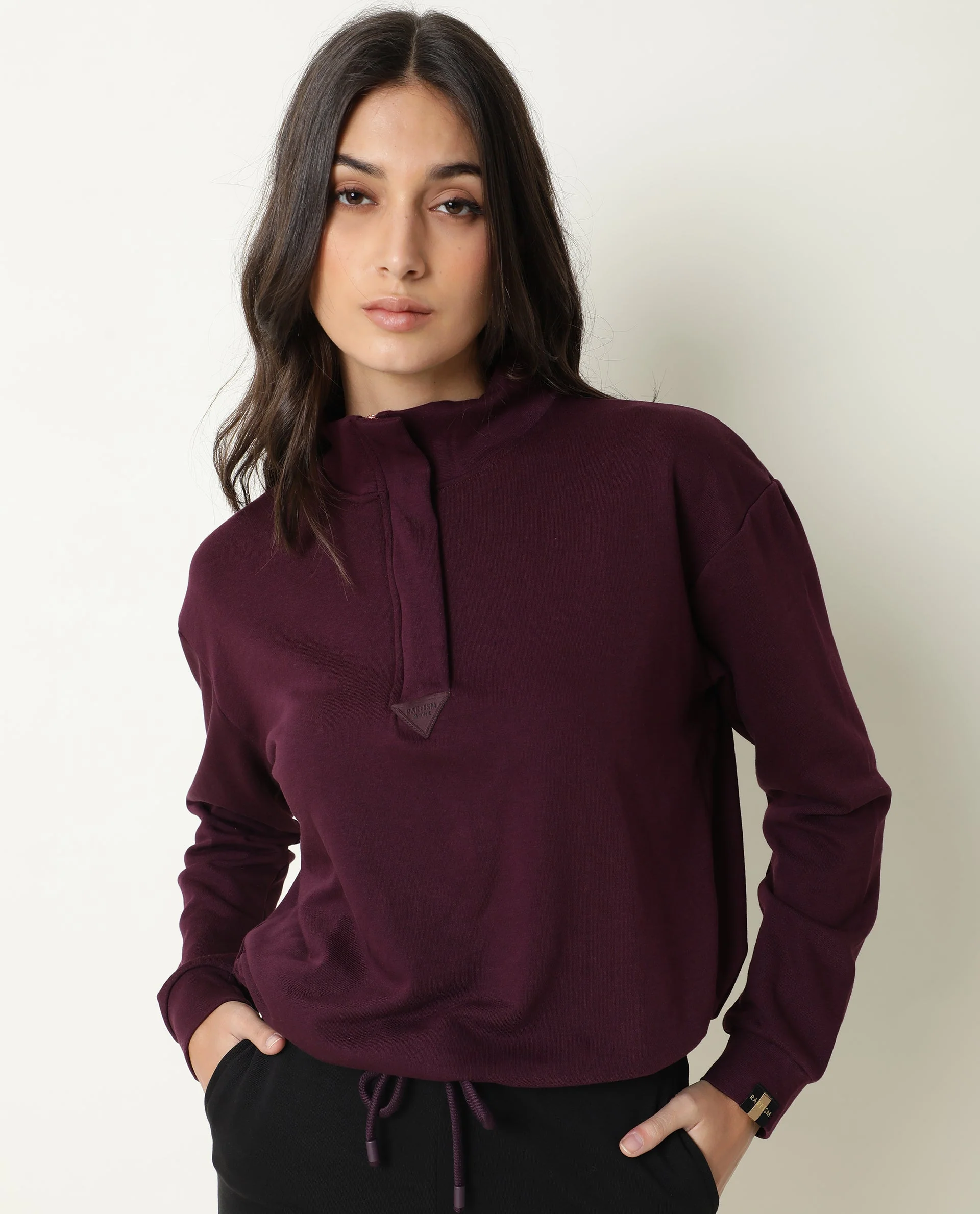 Rareism Women's Taffy-1 Prune High Neck Plain Relaxed Fit Sweatshirt - Image 5