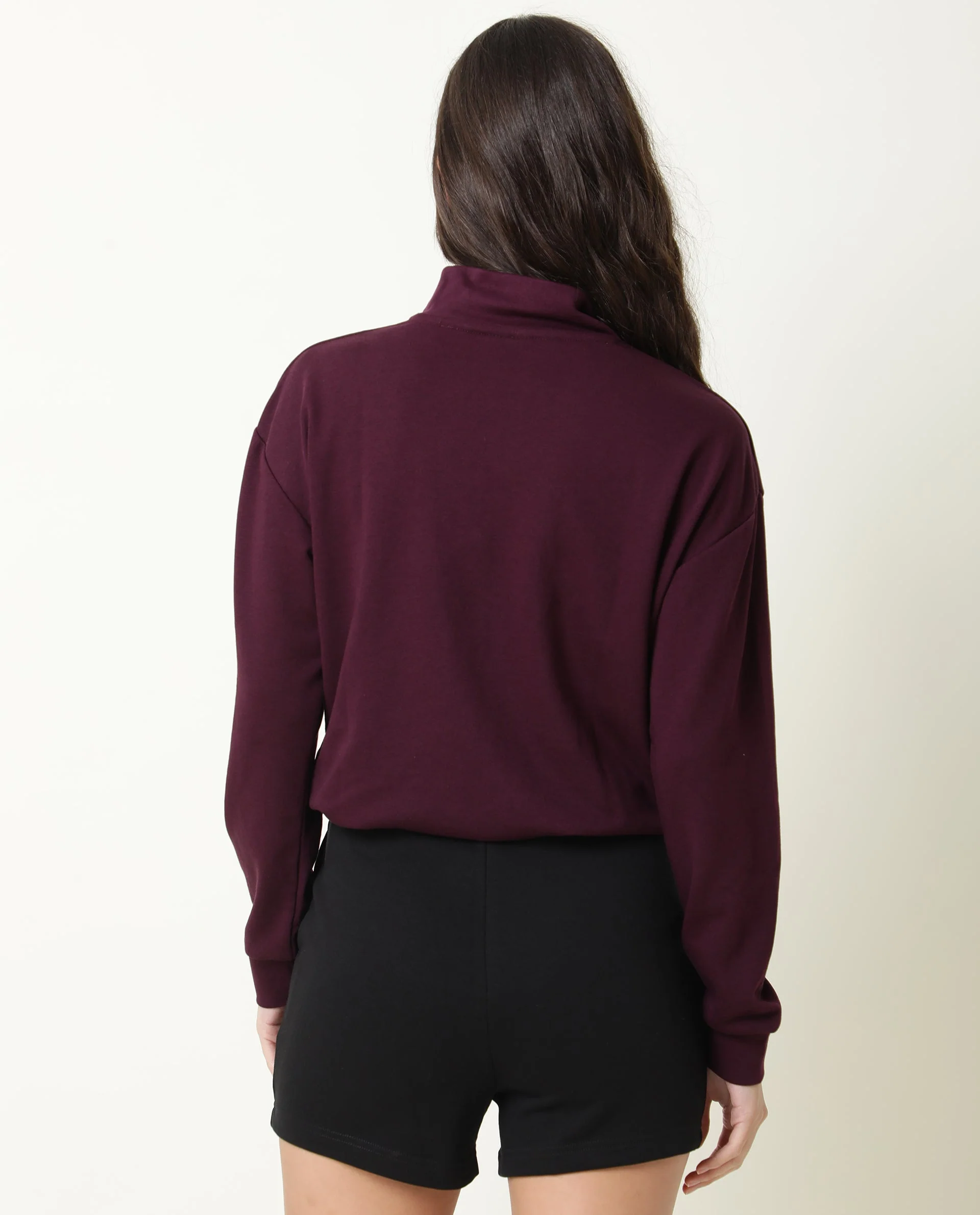 Rareism Women's Taffy-1 Prune High Neck Plain Relaxed Fit Sweatshirt - Image 7