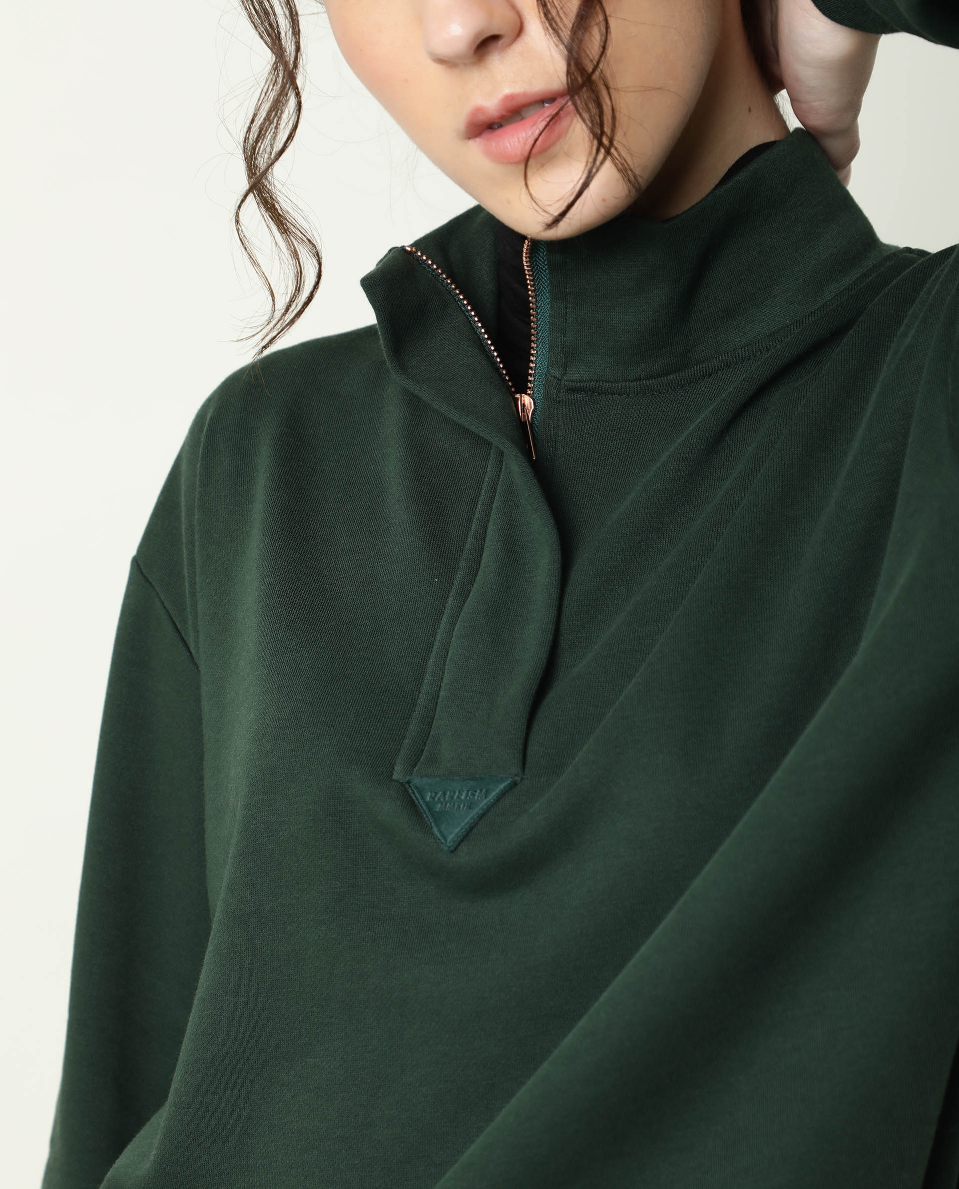 Rareism Women's Taffy-1 Green High Neck Plain Relaxed Fit Sweatshirt - Image 10