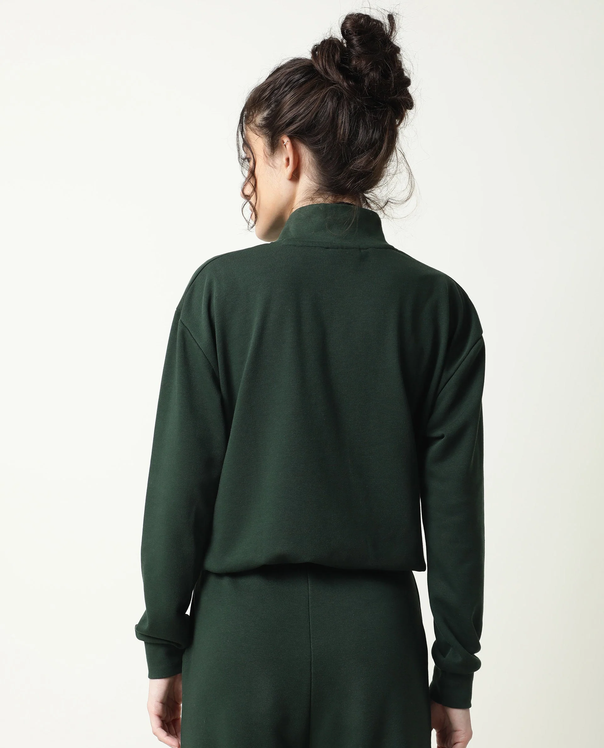 Rareism Women's Taffy-1 Green High Neck Plain Relaxed Fit Sweatshirt - Image 11