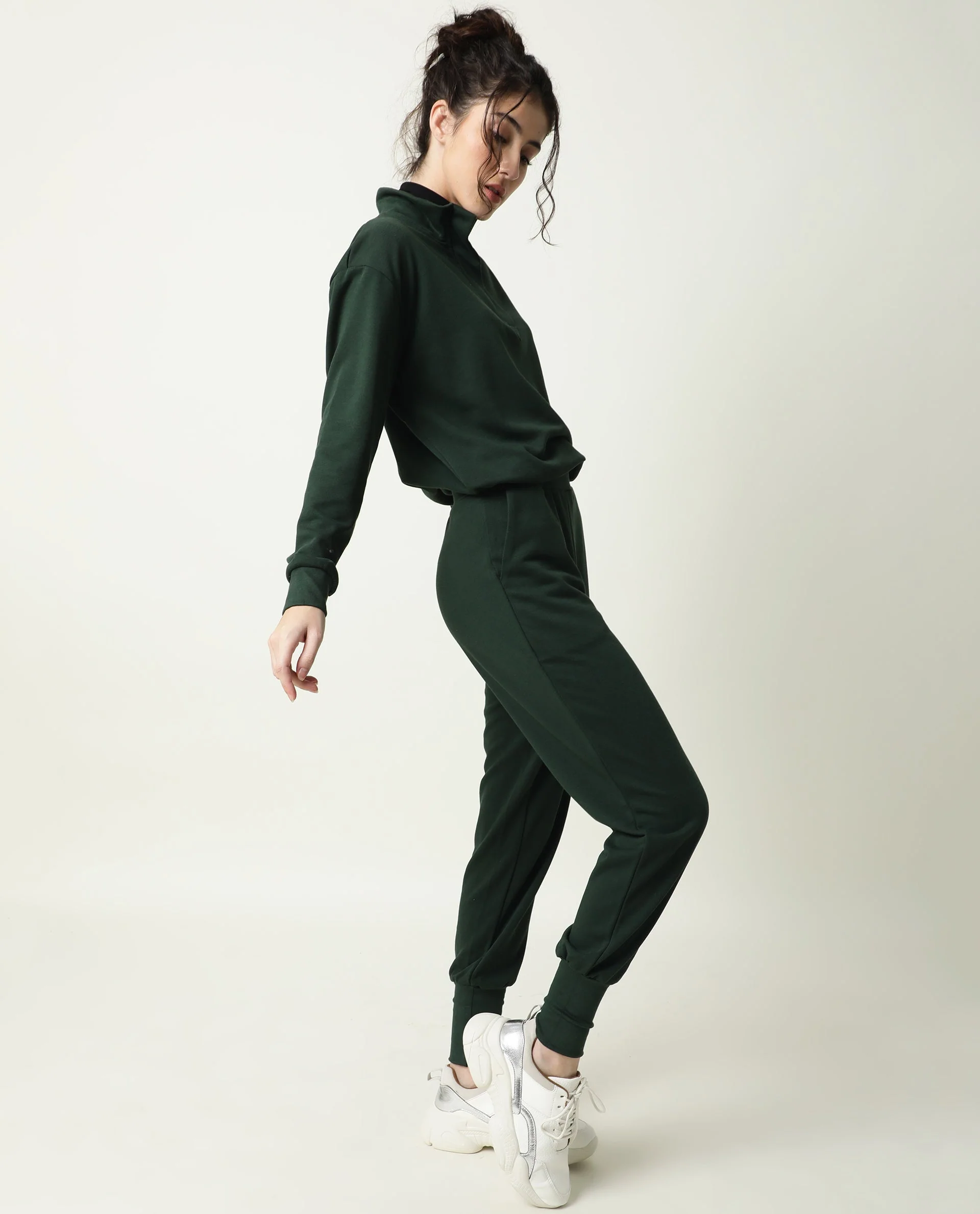 Rareism Women's Taffy-1 Green High Neck Plain Relaxed Fit Sweatshirt - Image 2