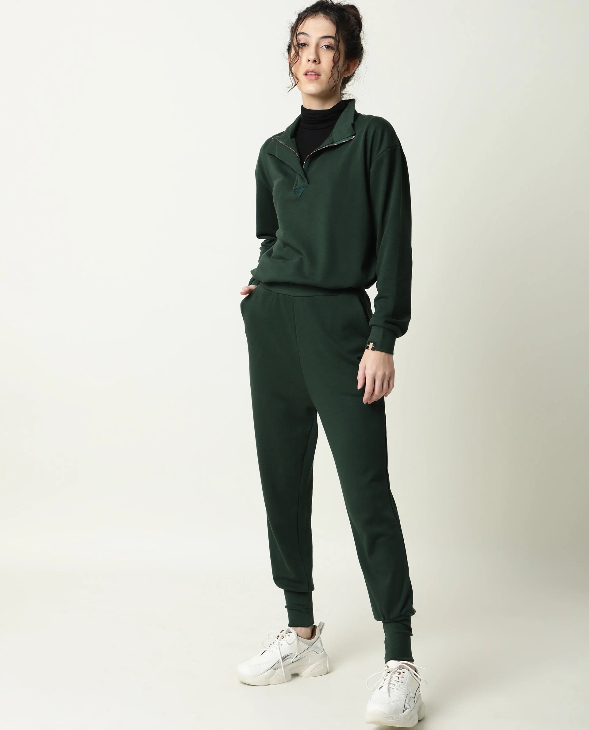 Rareism Women's Taffy-1 Green High Neck Plain Relaxed Fit Sweatshirt - Image 4