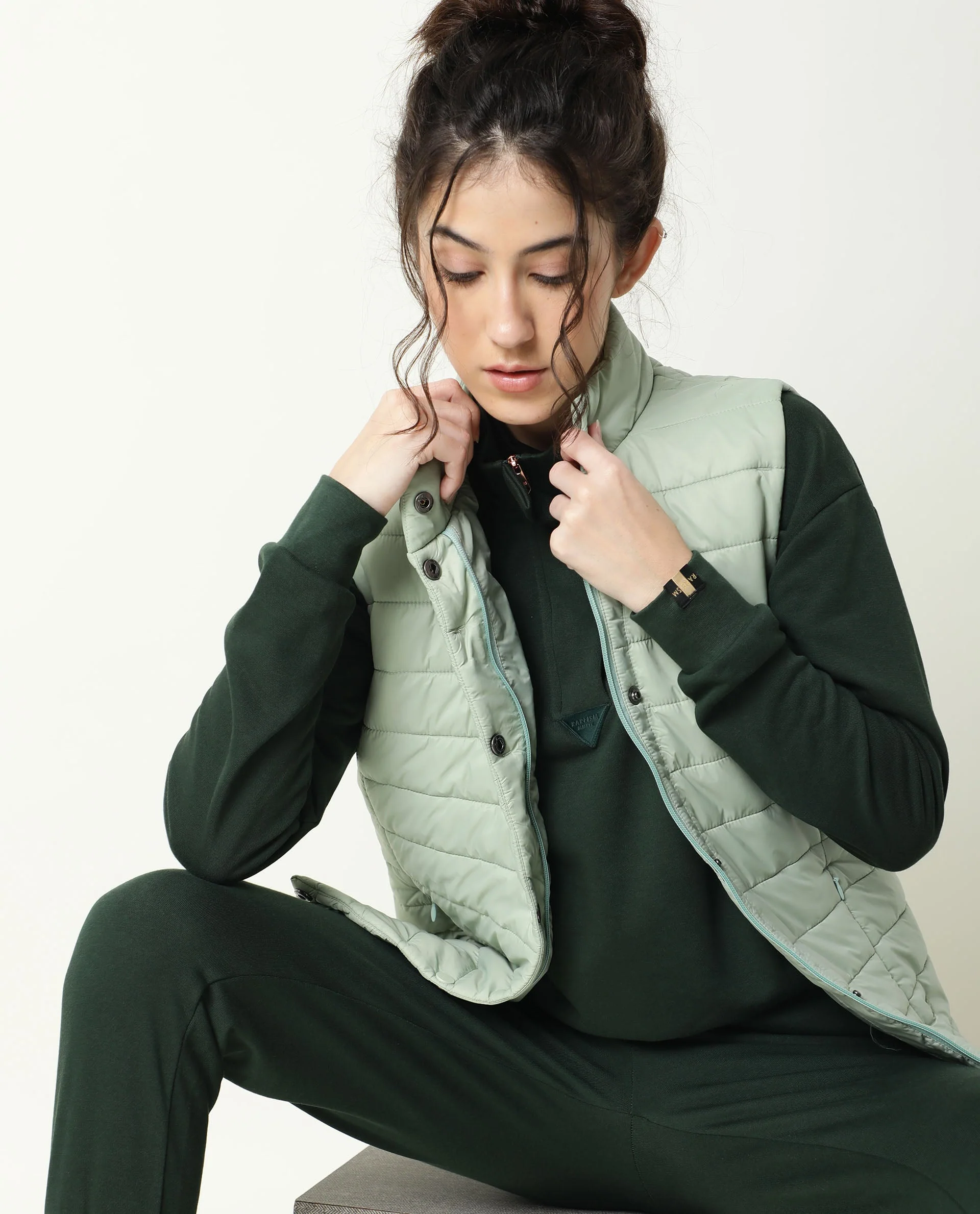 Rareism Women's Taffy-1 Green High Neck Plain Relaxed Fit Sweatshirt - Image 5