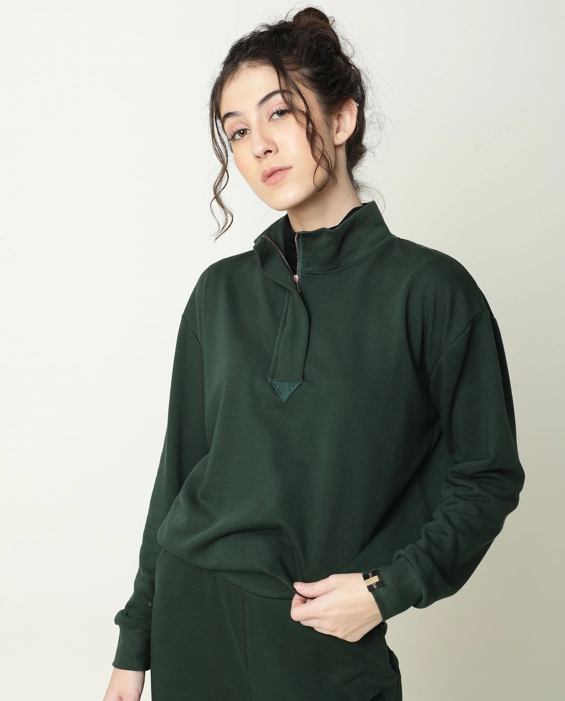 Rareism Women's Taffy-1 Green High Neck Plain Relaxed Fit Sweatshirt - Image 7