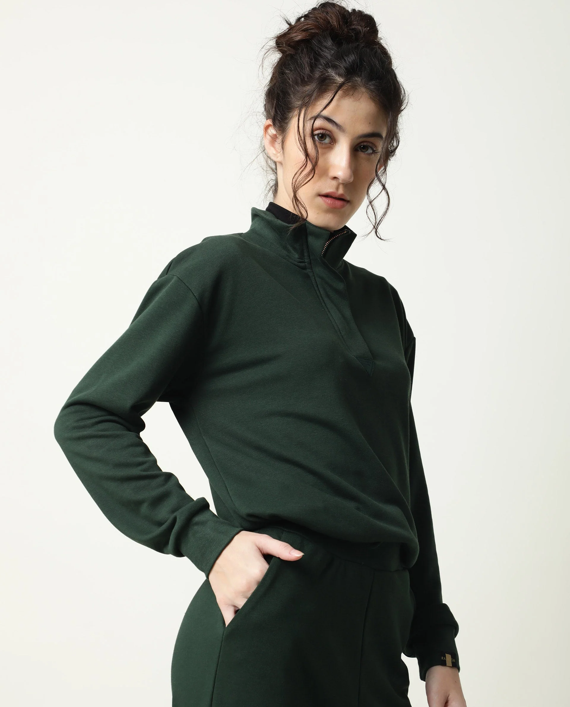 Rareism Women's Taffy-1 Green High Neck Plain Relaxed Fit Sweatshirt - Image 8