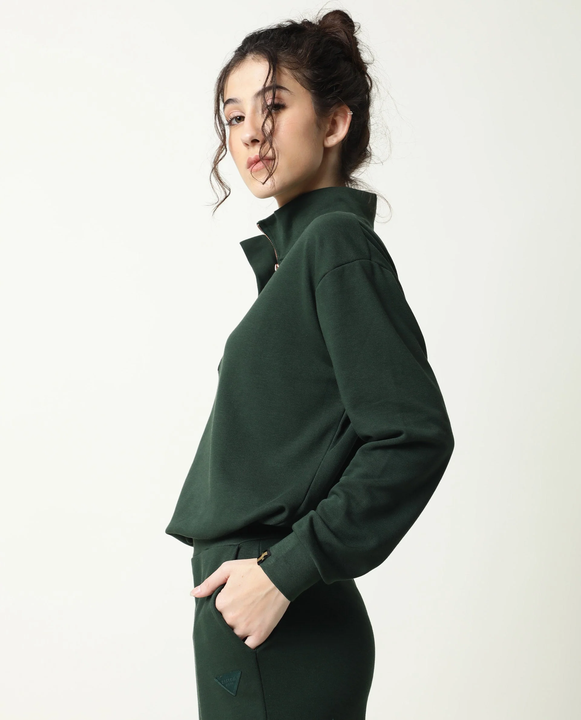 Rareism Women's Taffy-1 Green High Neck Plain Relaxed Fit Sweatshirt - Image 9