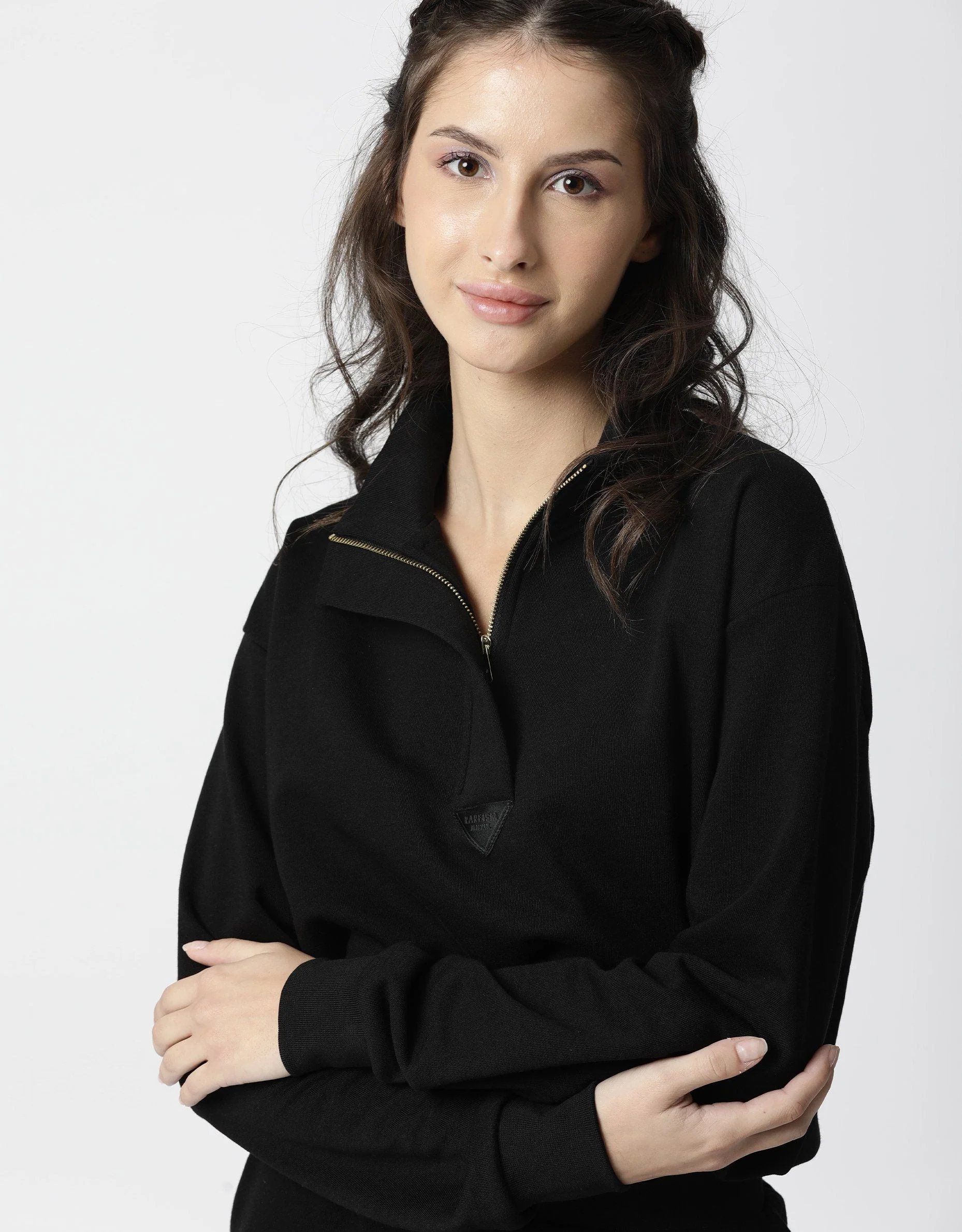 Rareism Women's Taffy Black High Neck Plain Relaxed Fit Sweatshirt - Image 11