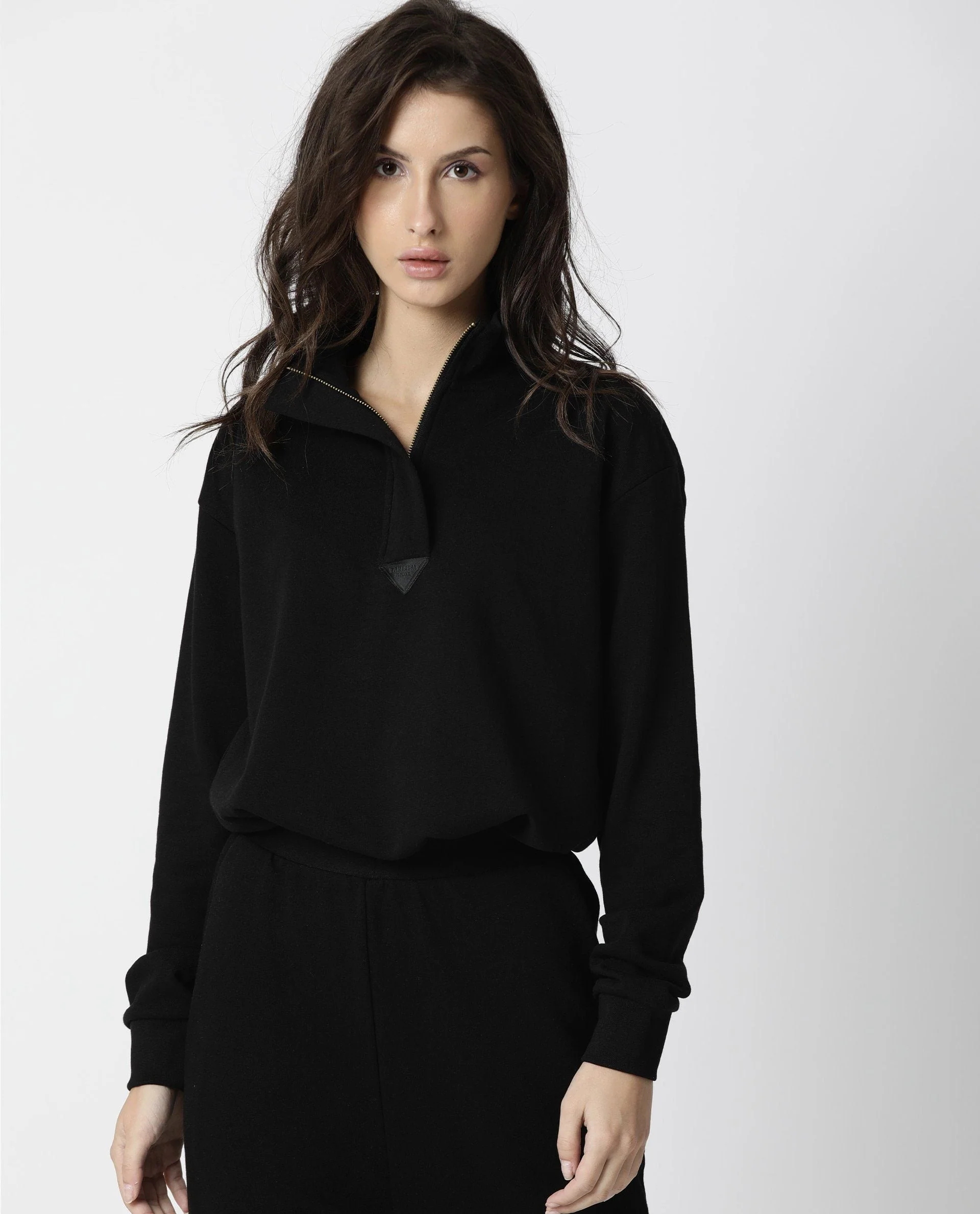 Rareism Women's Taffy Black High Neck Plain Relaxed Fit Sweatshirt - Image 2