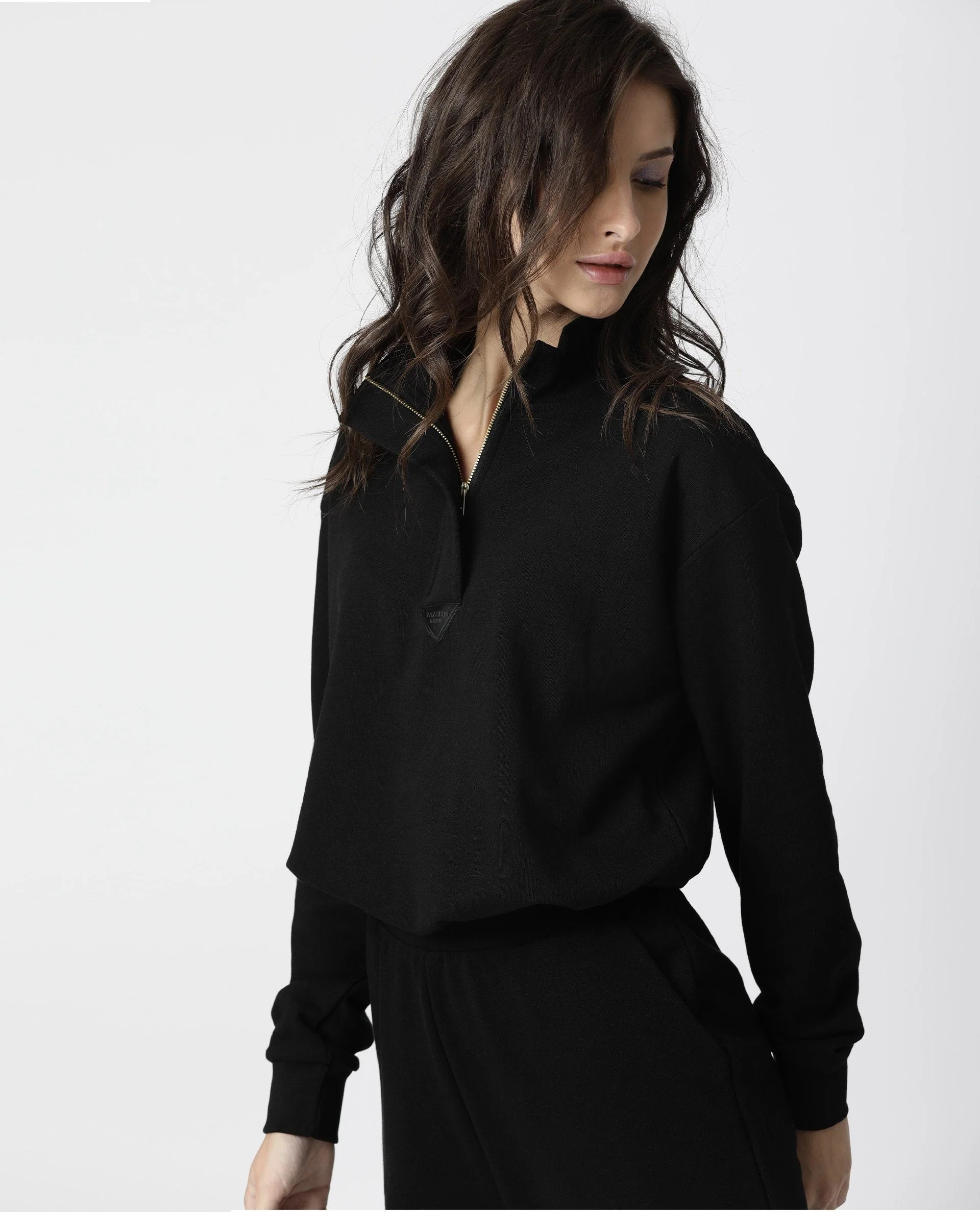 Rareism Women's Taffy Black High Neck Plain Relaxed Fit Sweatshirt - Image 4