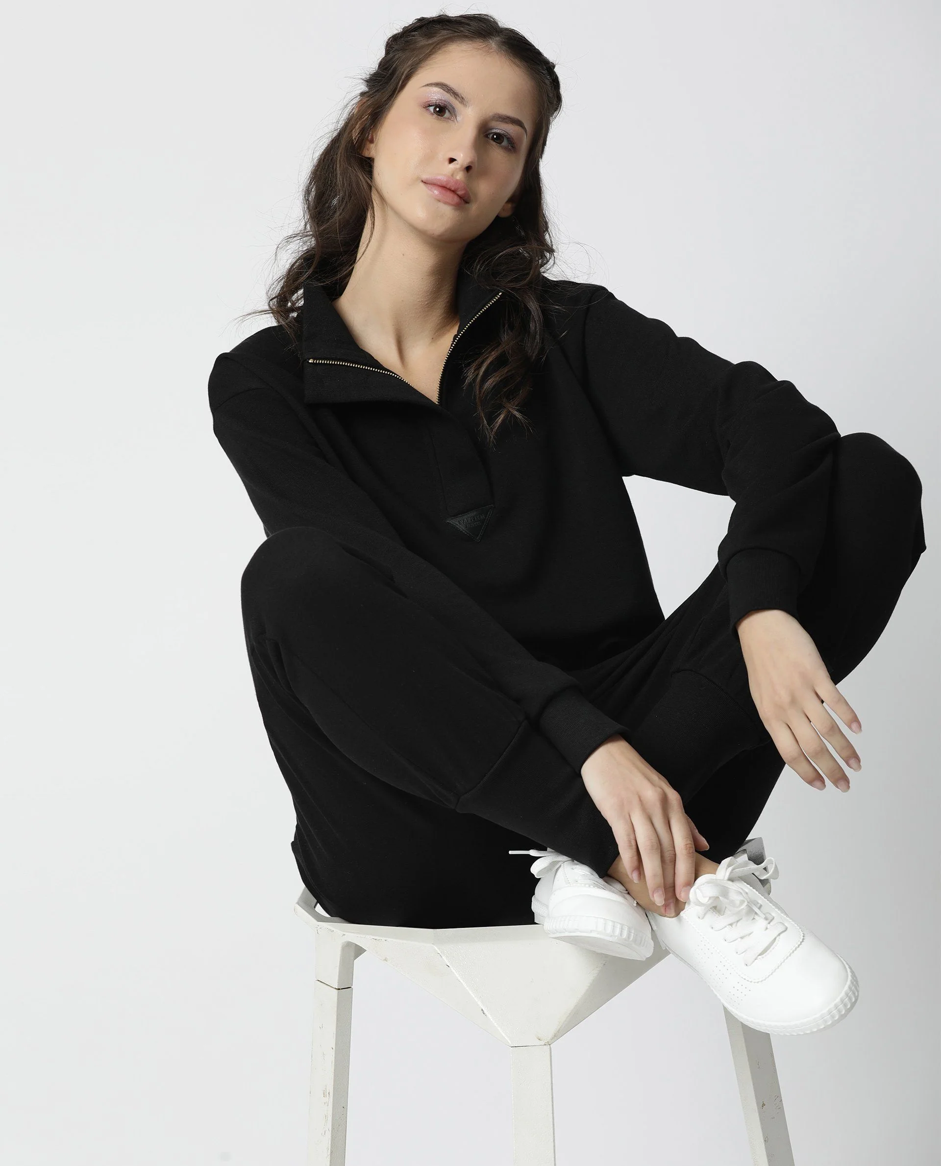 Rareism Women's Taffy Black High Neck Plain Relaxed Fit Sweatshirt - Image 5