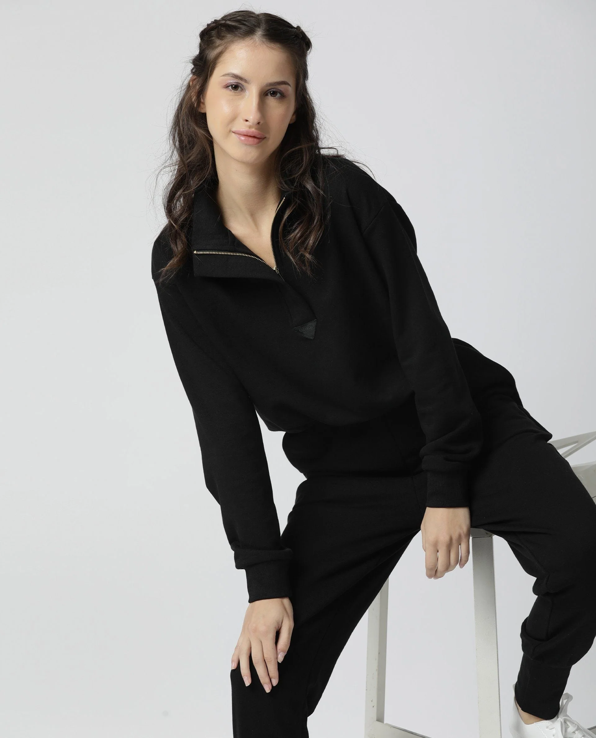 Rareism Women's Taffy Black High Neck Plain Relaxed Fit Sweatshirt - Image 9