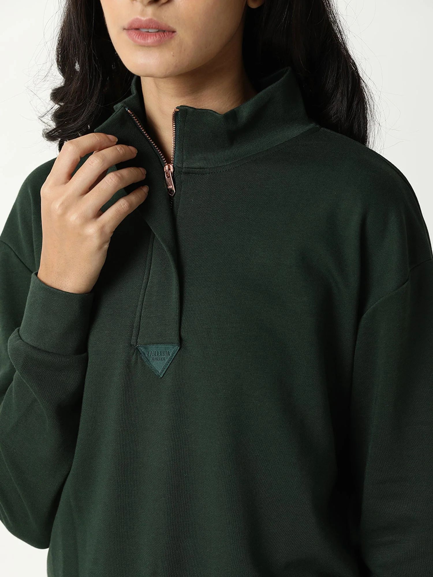 Rareism Women's Taffy Green High Neck Plain Relaxed Fit Sweatshirt - Image 3