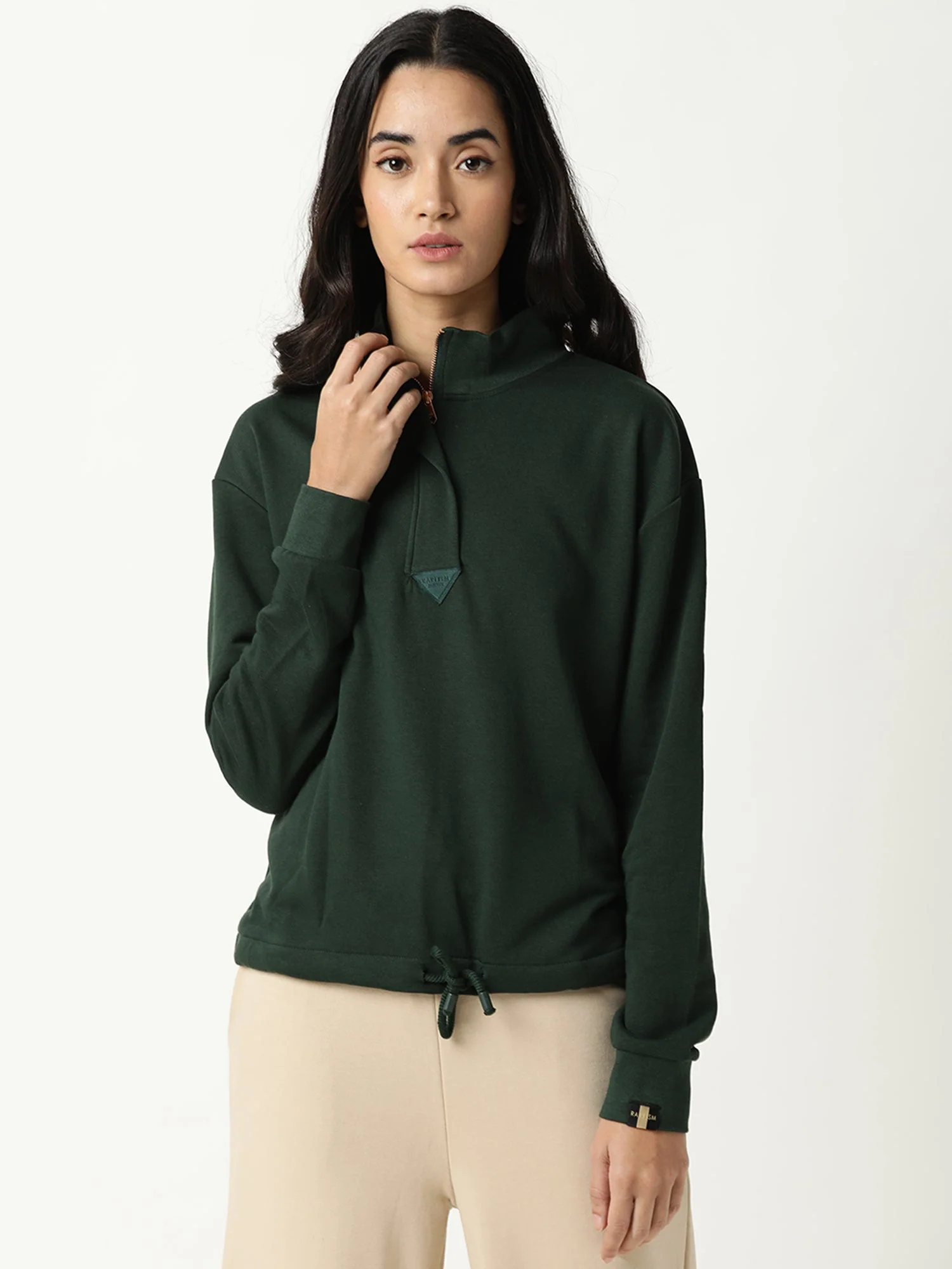 Rareism Women's Taffy Green High Neck Plain Relaxed Fit Sweatshirt - Image 4