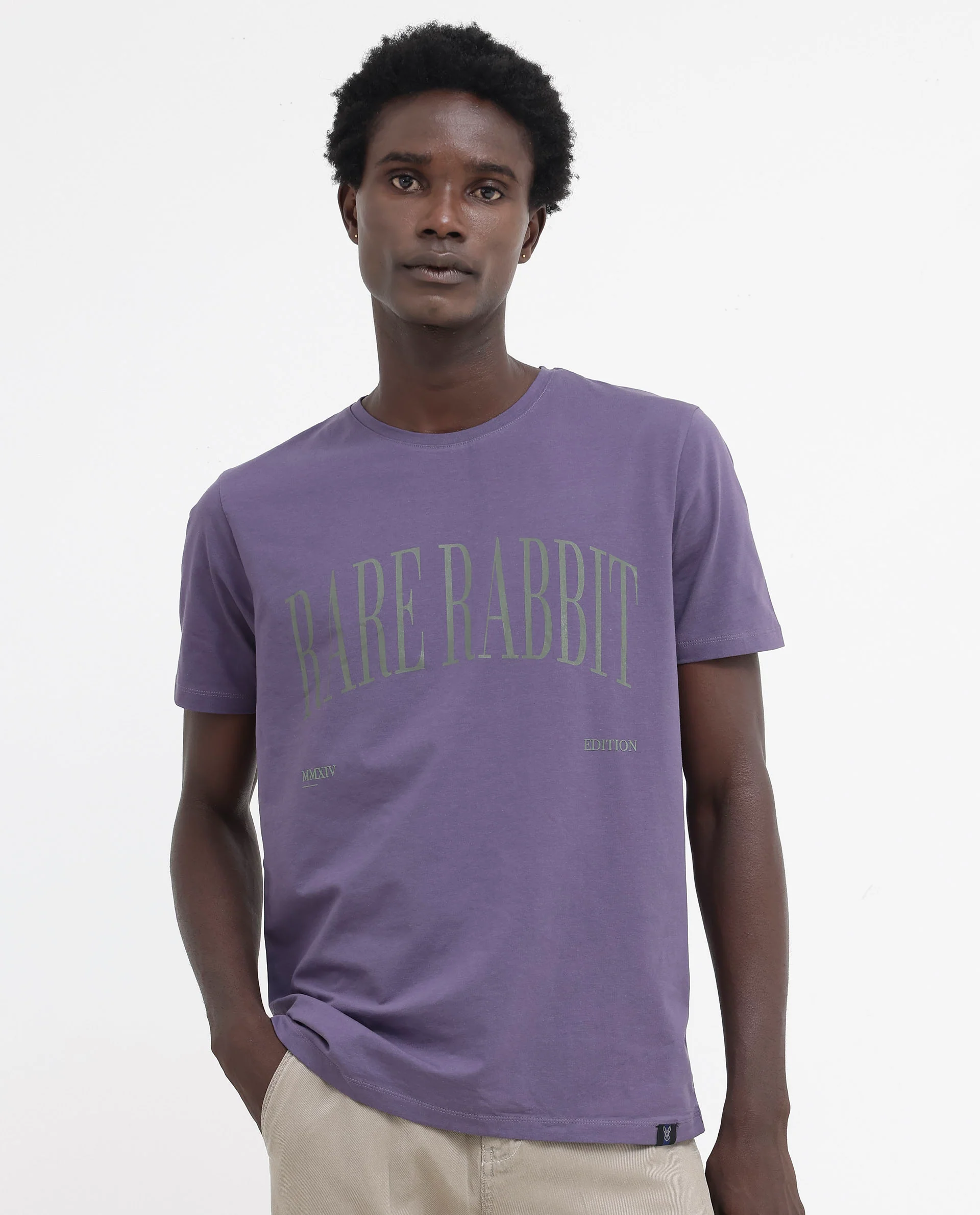 Rare Rabbit Men's Tage Dusky Purple Cotton Blend Graphic Print Regular Fit Half Sleeve Crew Neck T-Shirt - Image 3