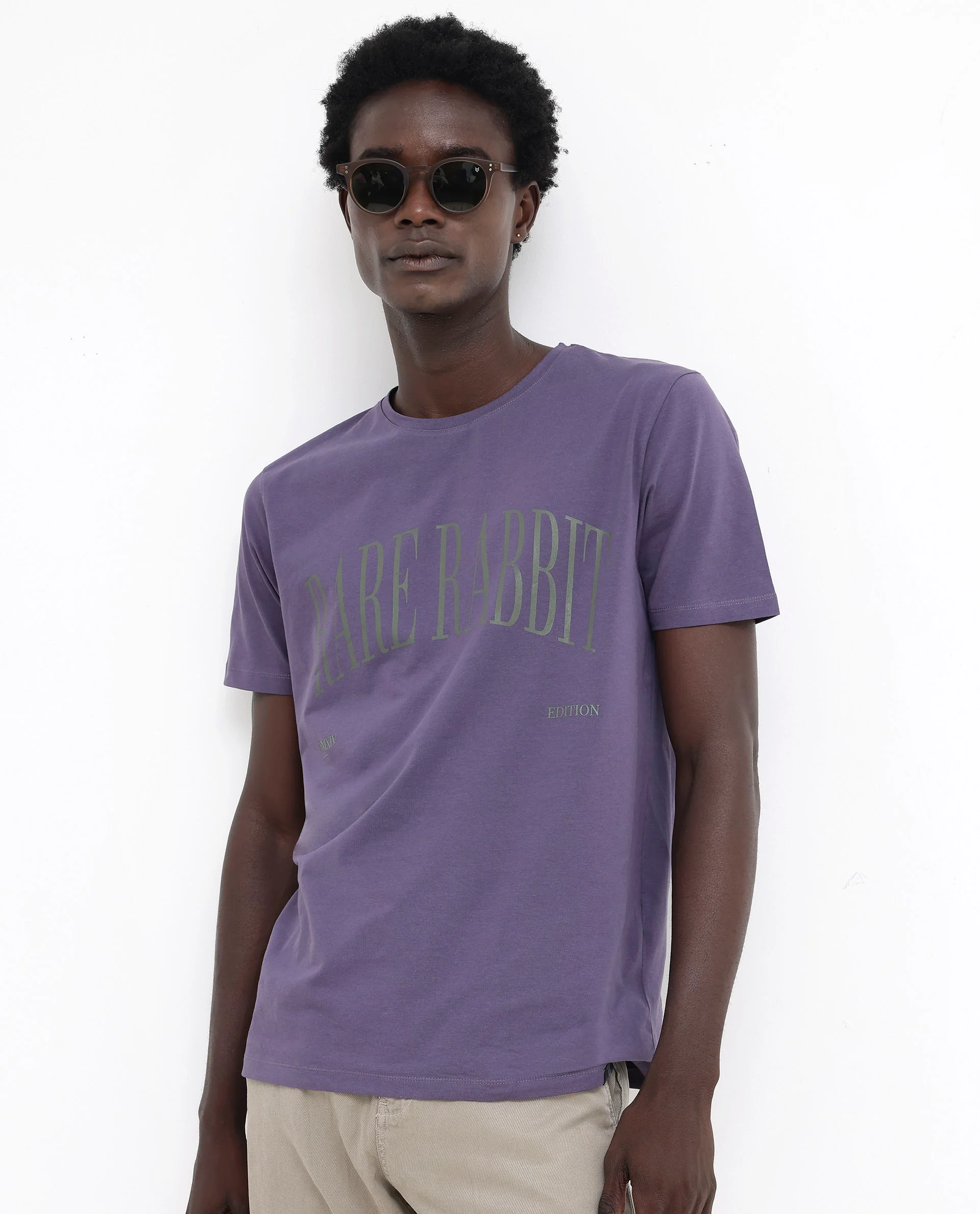 Rare Rabbit Men's Tage Dusky Purple Cotton Blend Graphic Print Regular Fit Half Sleeve Crew Neck T-Shirt - Image 6