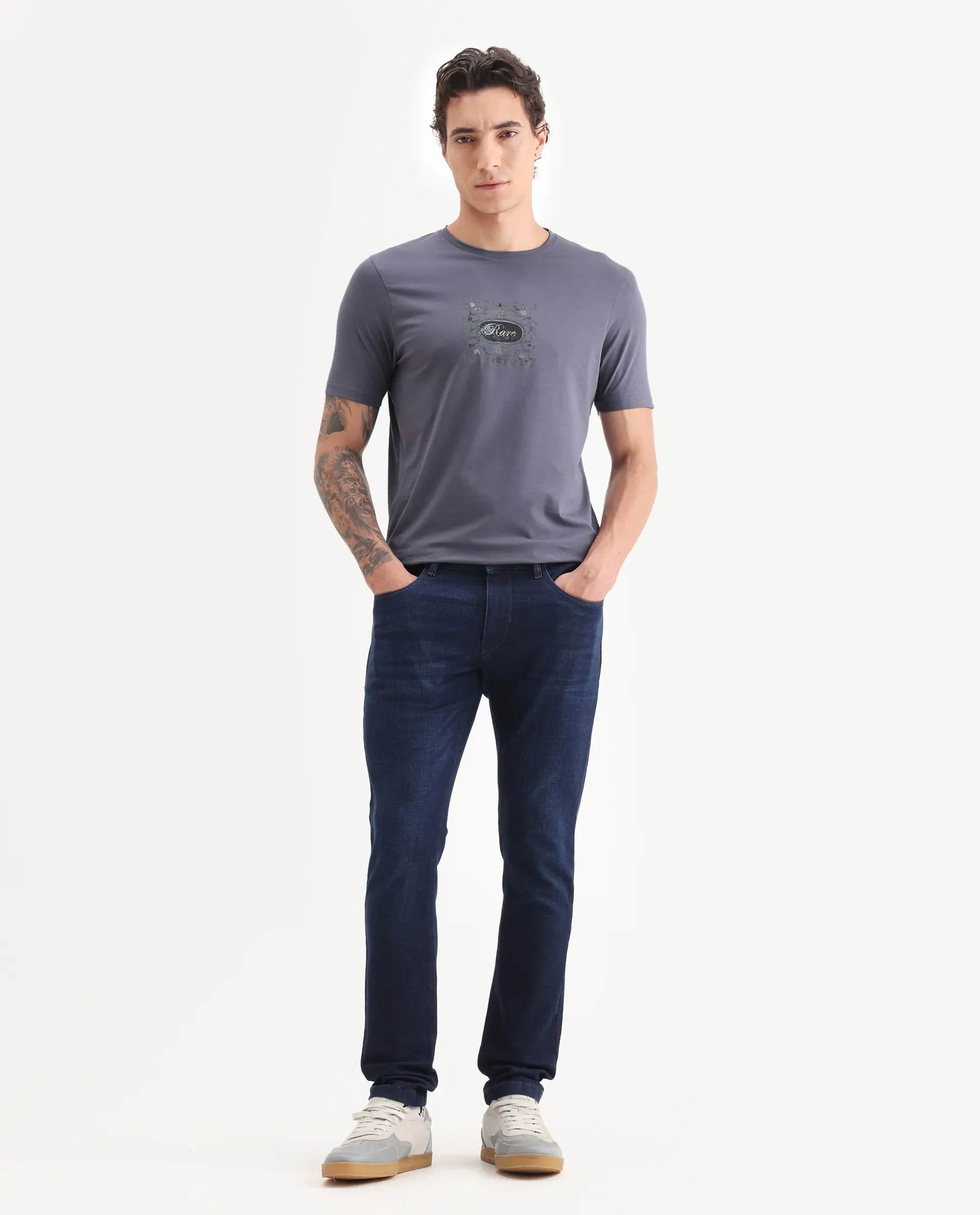 Rare Rabbit Men's Tain Dusky Purple Cotton Blend Graphic Print Regular Fit Half Sleeve Crew Neck T-Shirt - Image 2