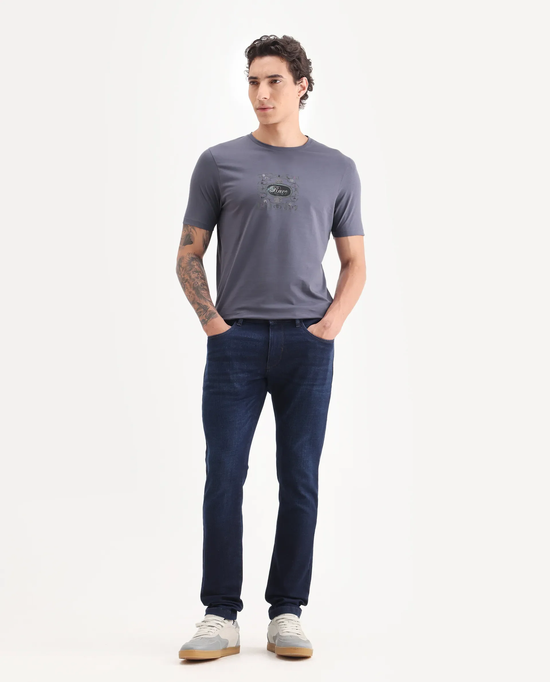 Rare Rabbit Men's Tain Dusky Purple Cotton Blend Graphic Print Regular Fit Half Sleeve Crew Neck T-Shirt - Image 7