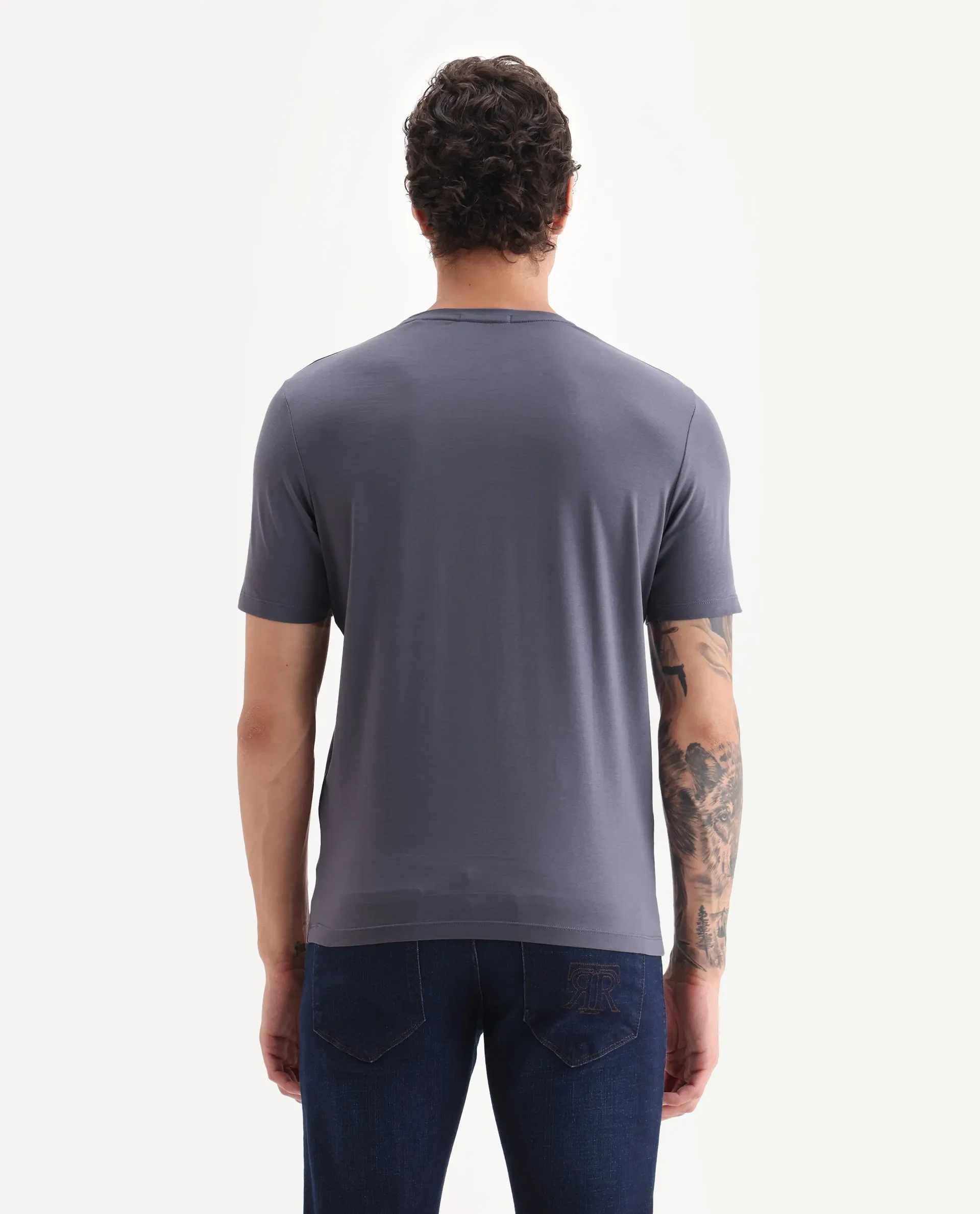 Rare Rabbit Men's Tain Dusky Purple Cotton Blend Graphic Print Regular Fit Half Sleeve Crew Neck T-Shirt - Image 8