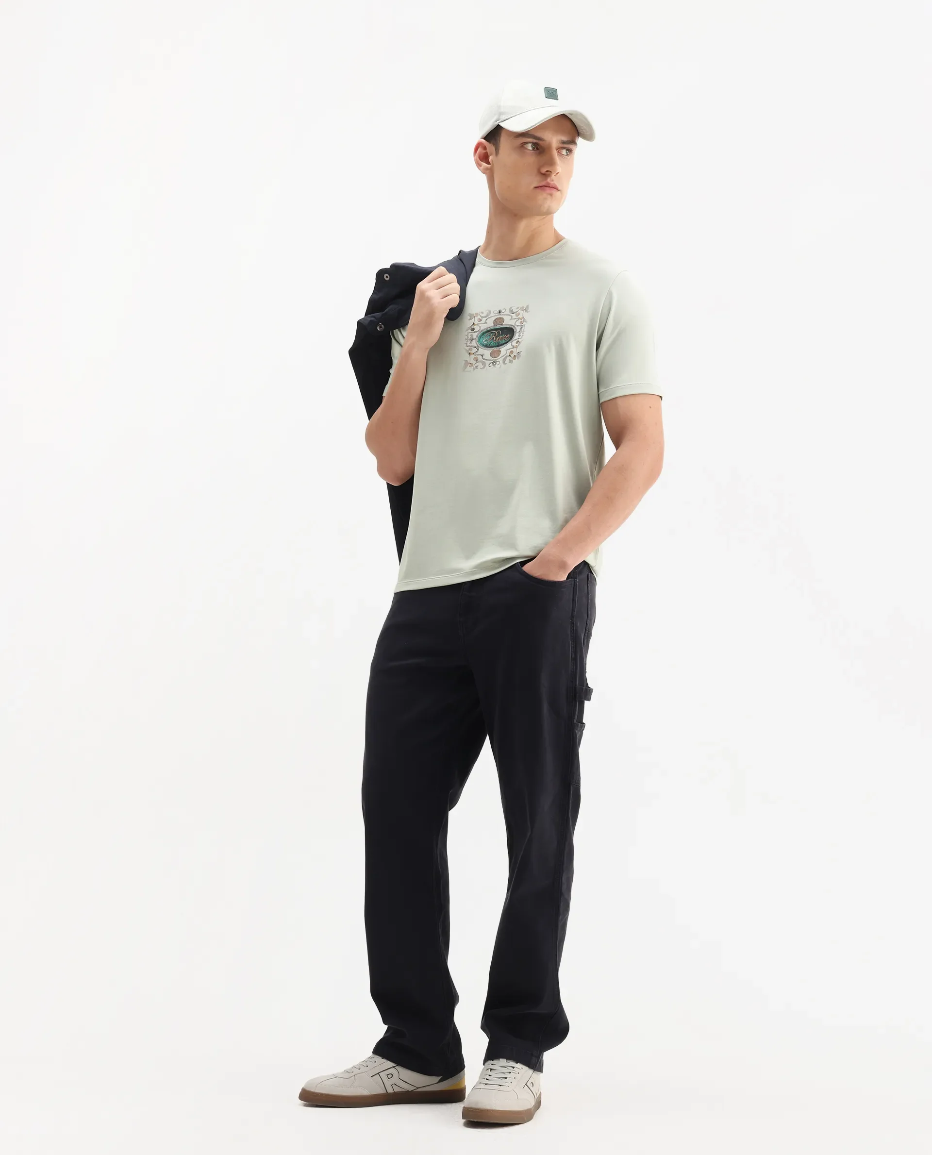 Rare Rabbit Men's Tain Pastel Green Cotton Blend Graphic Print Regular Fit Half Sleeve Crew Neck T-Shirt - Image 2