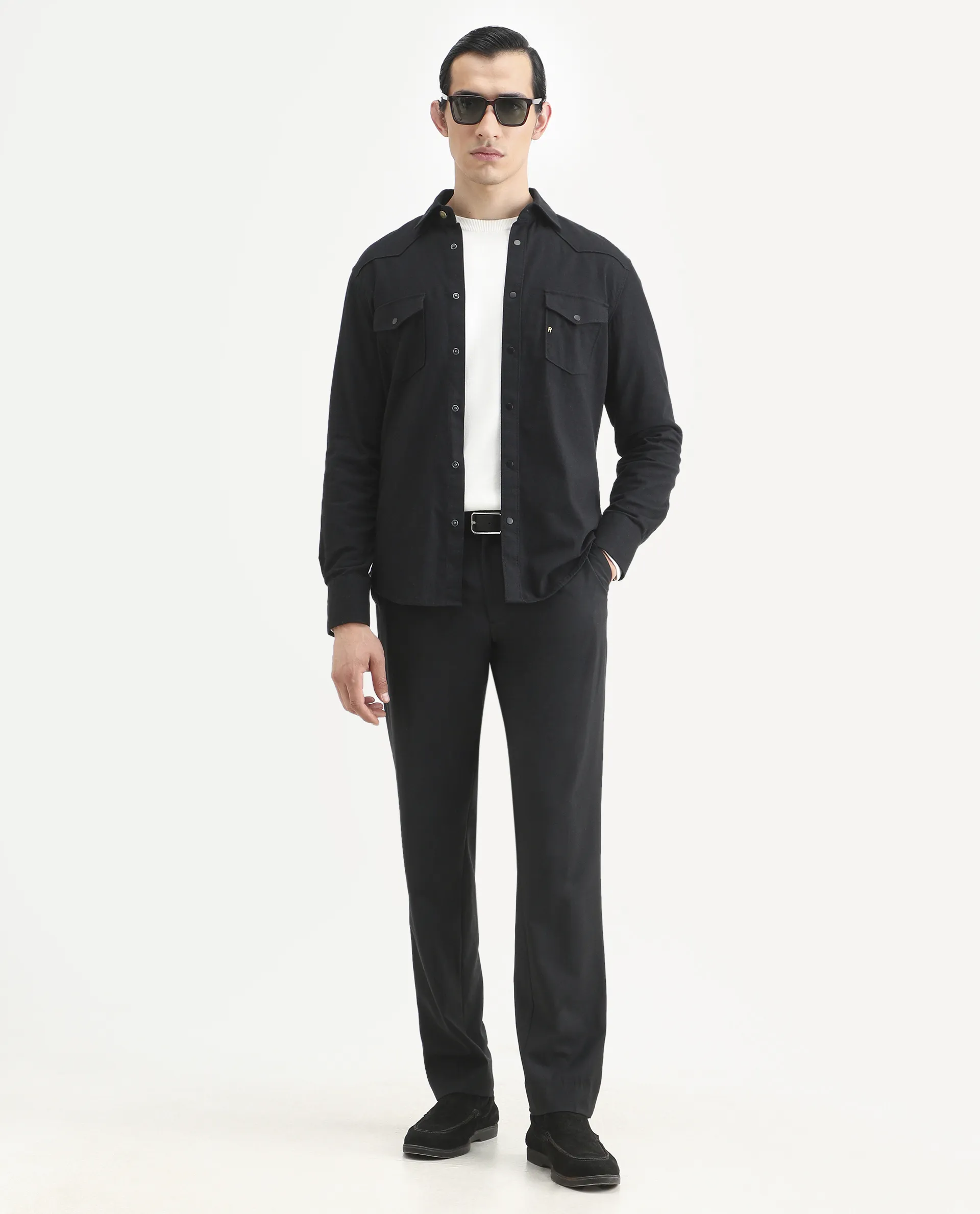 Rare Rabbit Men's Taison-25 Black Cotton Plain Regular Fit Full Sleeve Collared Shirt - Image 2