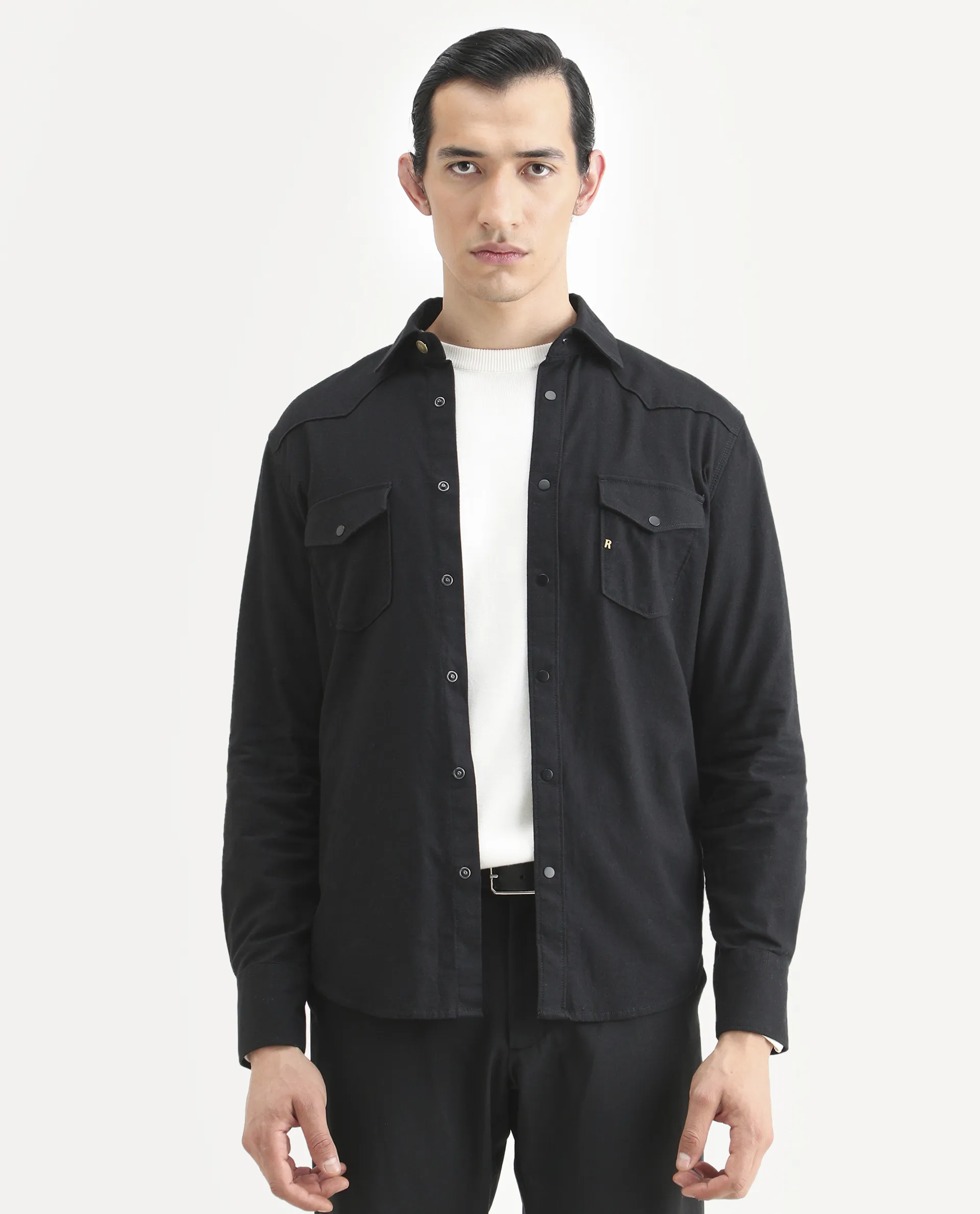 Rare Rabbit Men's Taison-25 Black Cotton Plain Regular Fit Full Sleeve Collared Shirt - Image 3