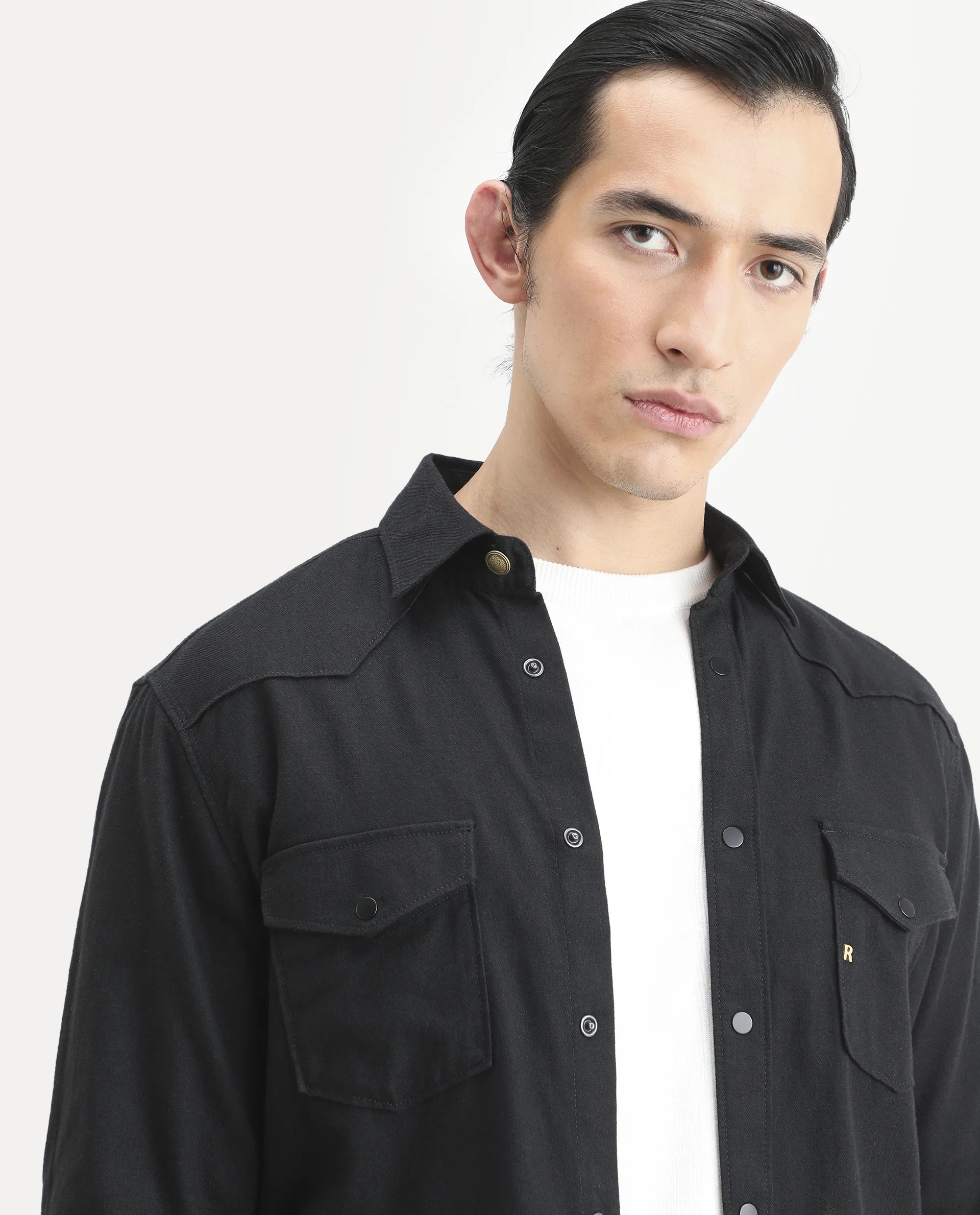 Rare Rabbit Men's Taison-25 Black Cotton Plain Regular Fit Full Sleeve Collared Shirt - Image 4