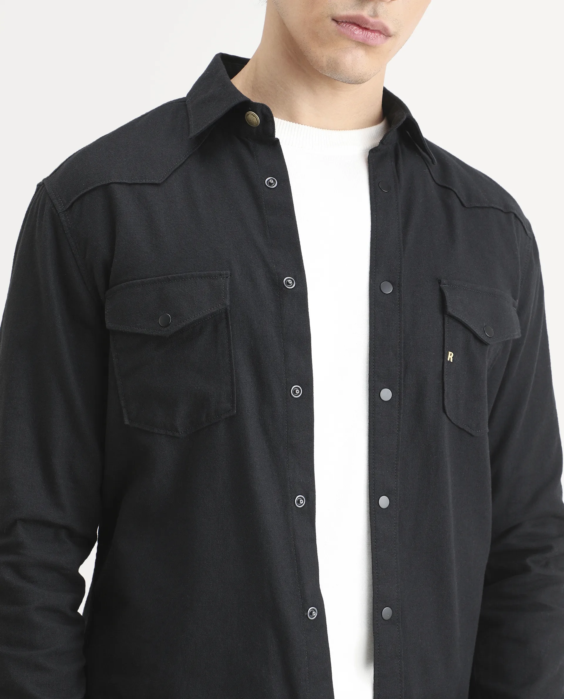 Rare Rabbit Men's Taison-25 Black Cotton Plain Regular Fit Full Sleeve Collared Shirt - Image 5