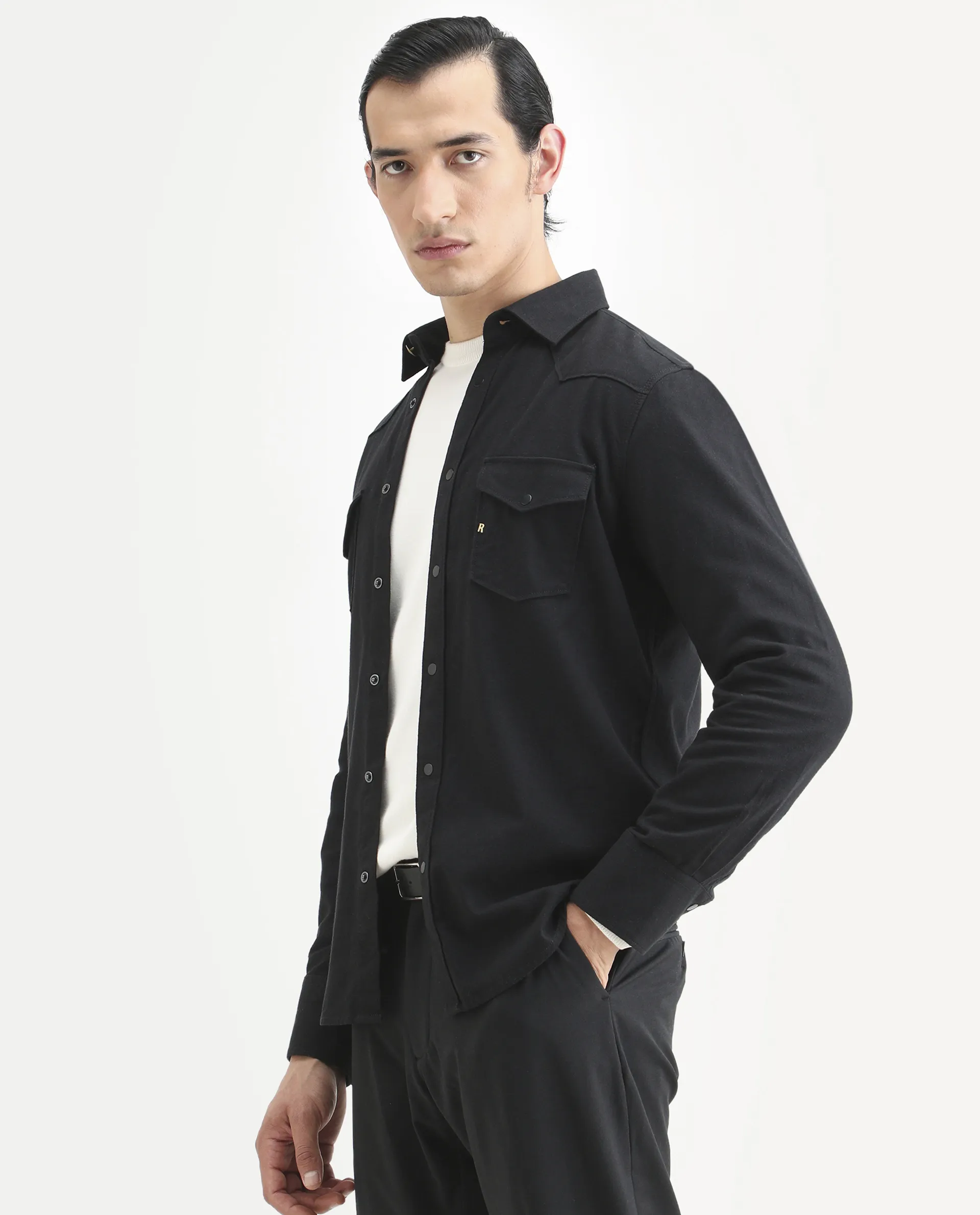 Rare Rabbit Men's Taison-25 Black Cotton Plain Regular Fit Full Sleeve Collared Shirt - Image 6