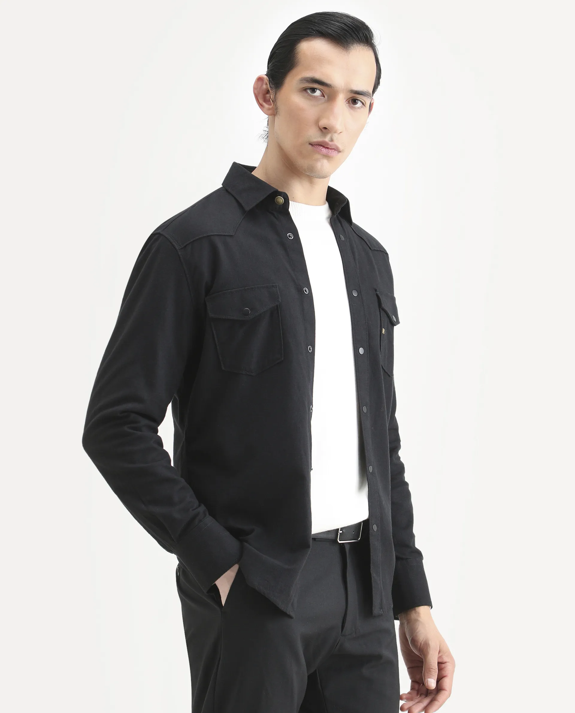 Rare Rabbit Men's Taison-25 Black Cotton Plain Regular Fit Full Sleeve Collared Shirt - Image 7
