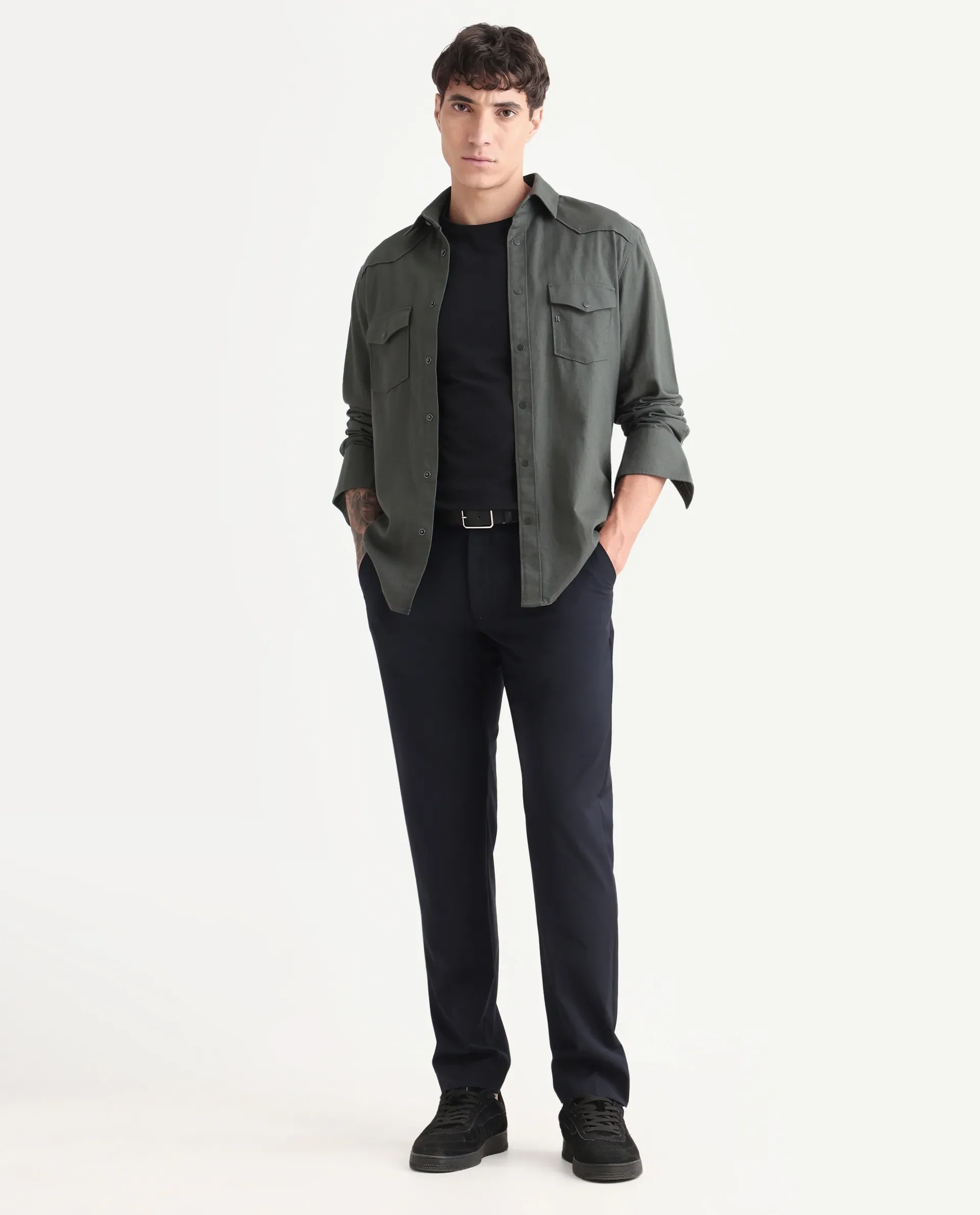 Rare Rabbit Men's Taison-25 Dark Grey Cotton Plain Regular Fit Full Sleeve Collared Shirt - Image 2