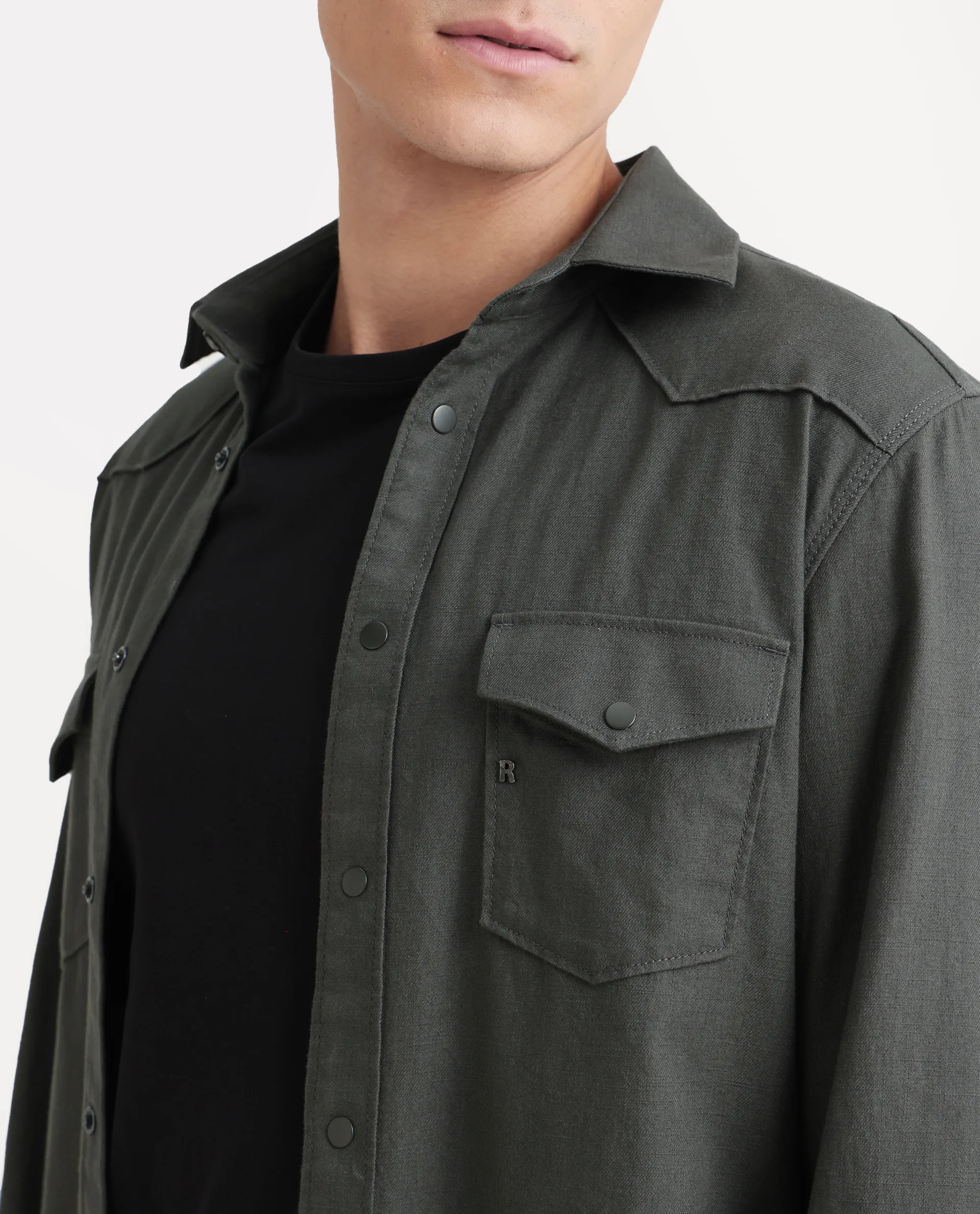 Rare Rabbit Men's Taison-25 Dark Grey Cotton Plain Regular Fit Full Sleeve Collared Shirt - Image 3