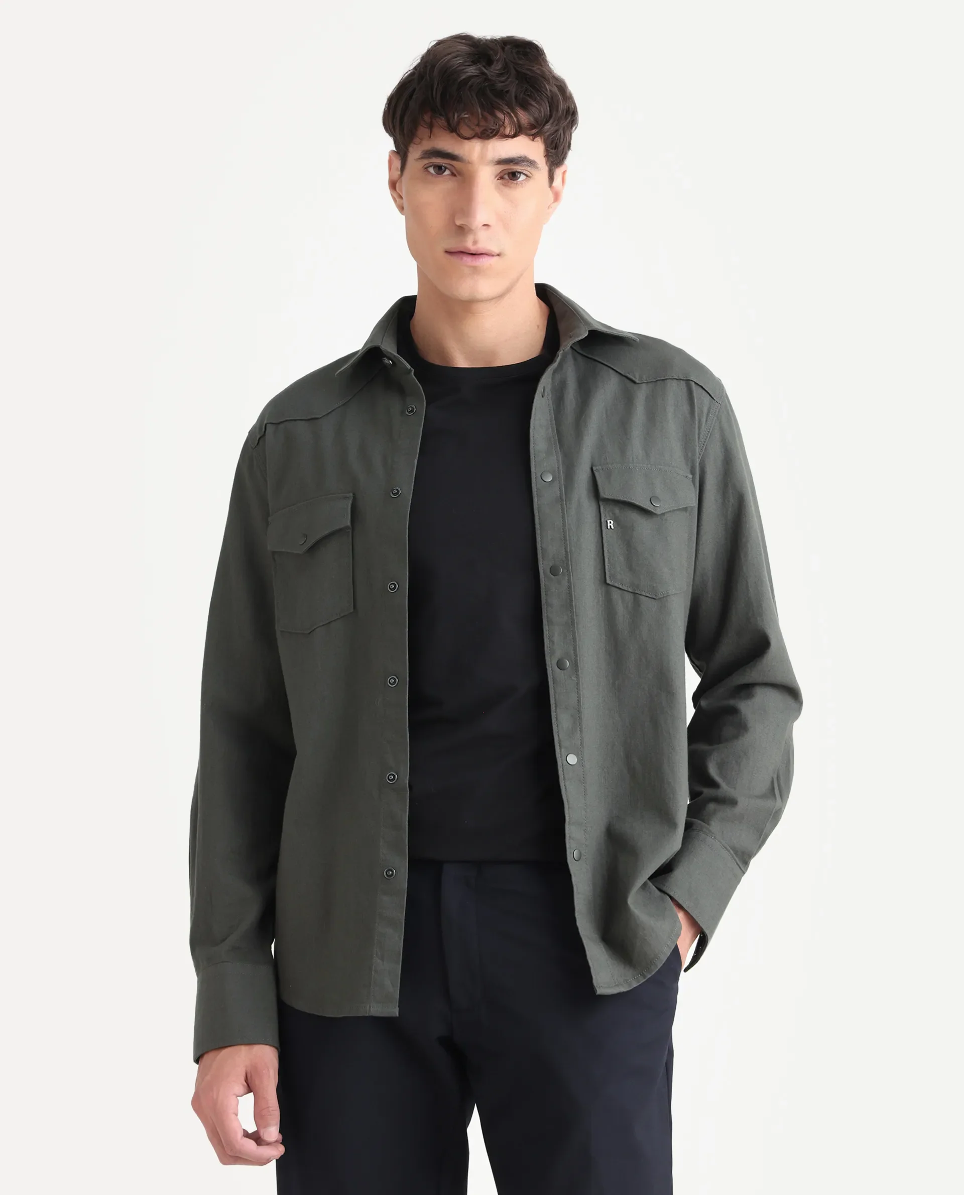 Rare Rabbit Men's Taison-25 Dark Grey Cotton Plain Regular Fit Full Sleeve Collared Shirt - Image 4
