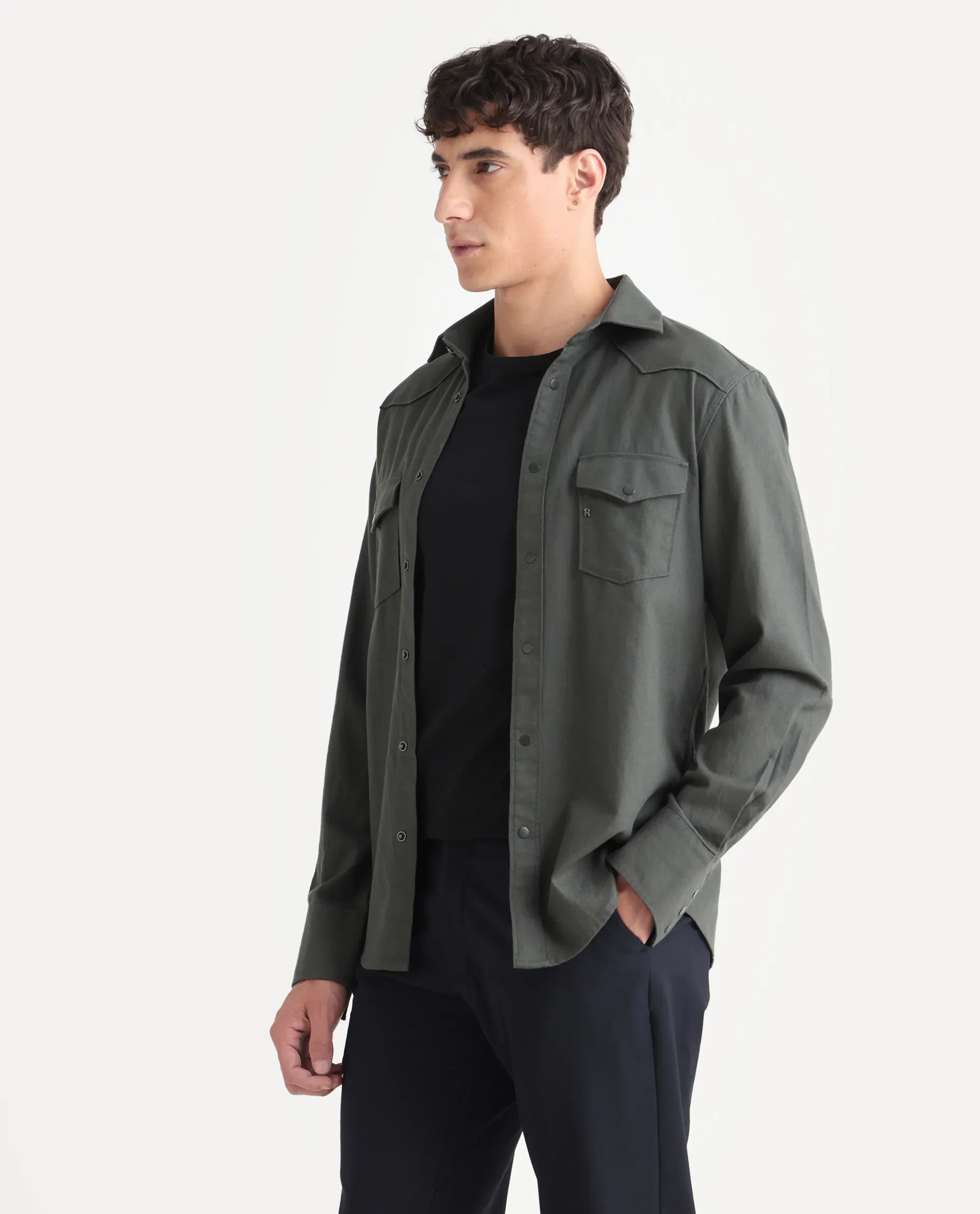 Rare Rabbit Men's Taison-25 Dark Grey Cotton Plain Regular Fit Full Sleeve Collared Shirt - Image 5