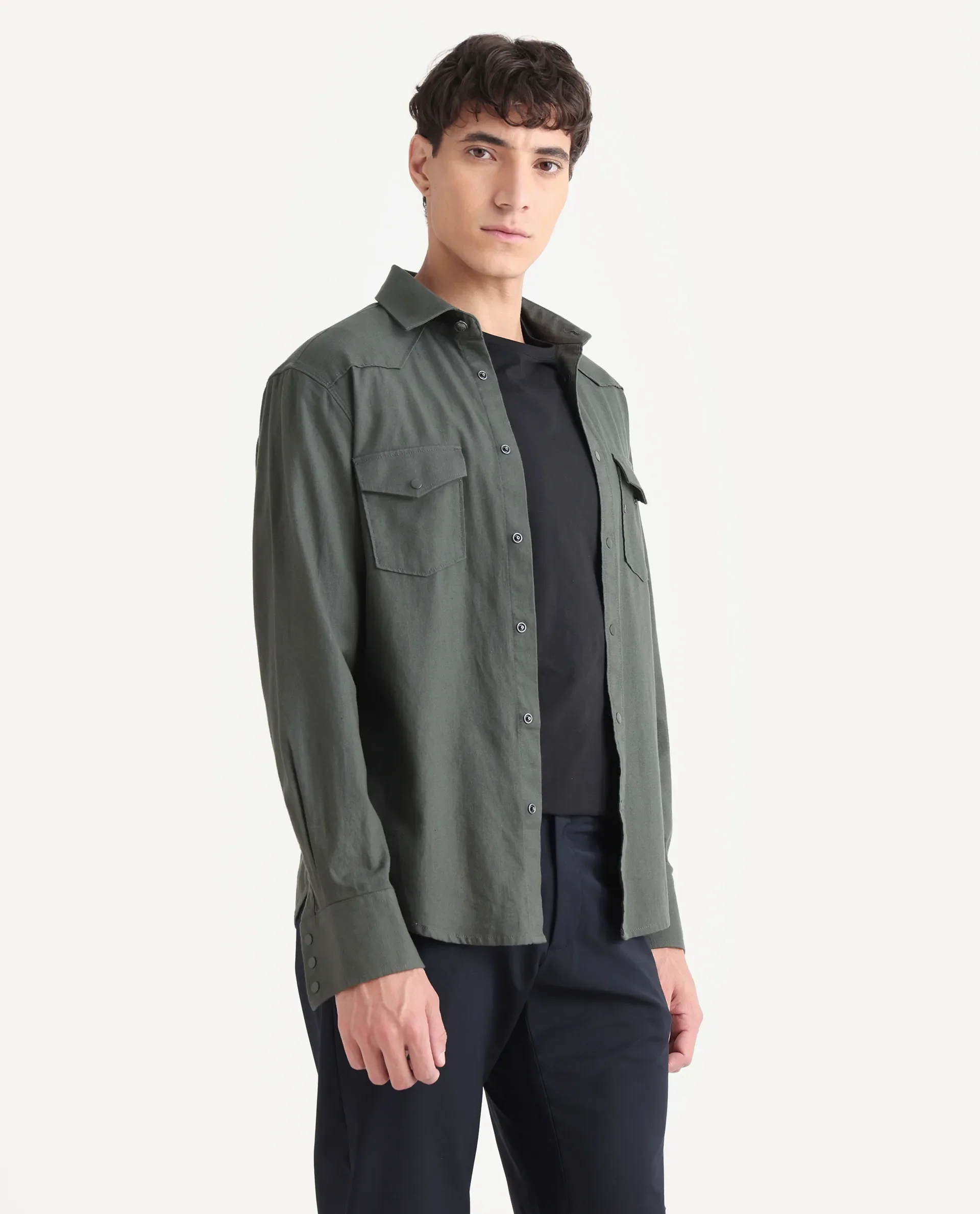 Rare Rabbit Men's Taison-25 Dark Grey Cotton Plain Regular Fit Full Sleeve Collared Shirt - Image 6