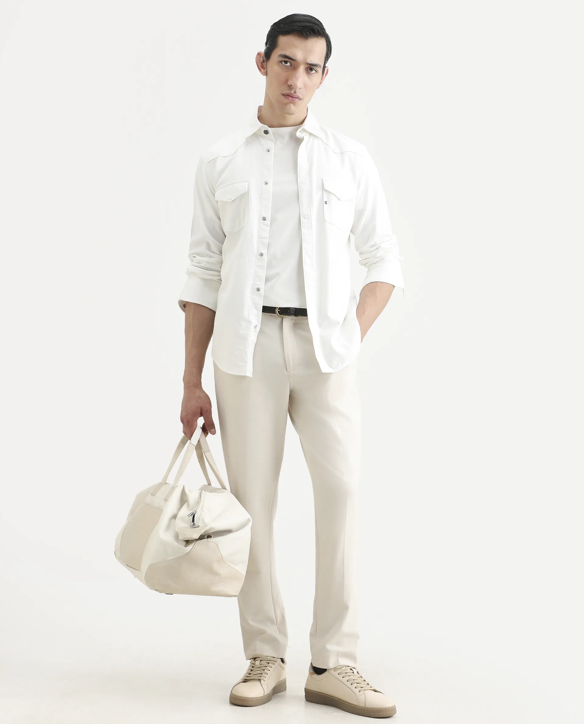 Rare Rabbit Men's Taison-25 White Cotton Plain Regular Fit Full Sleeve Collared Shirt - Image 2