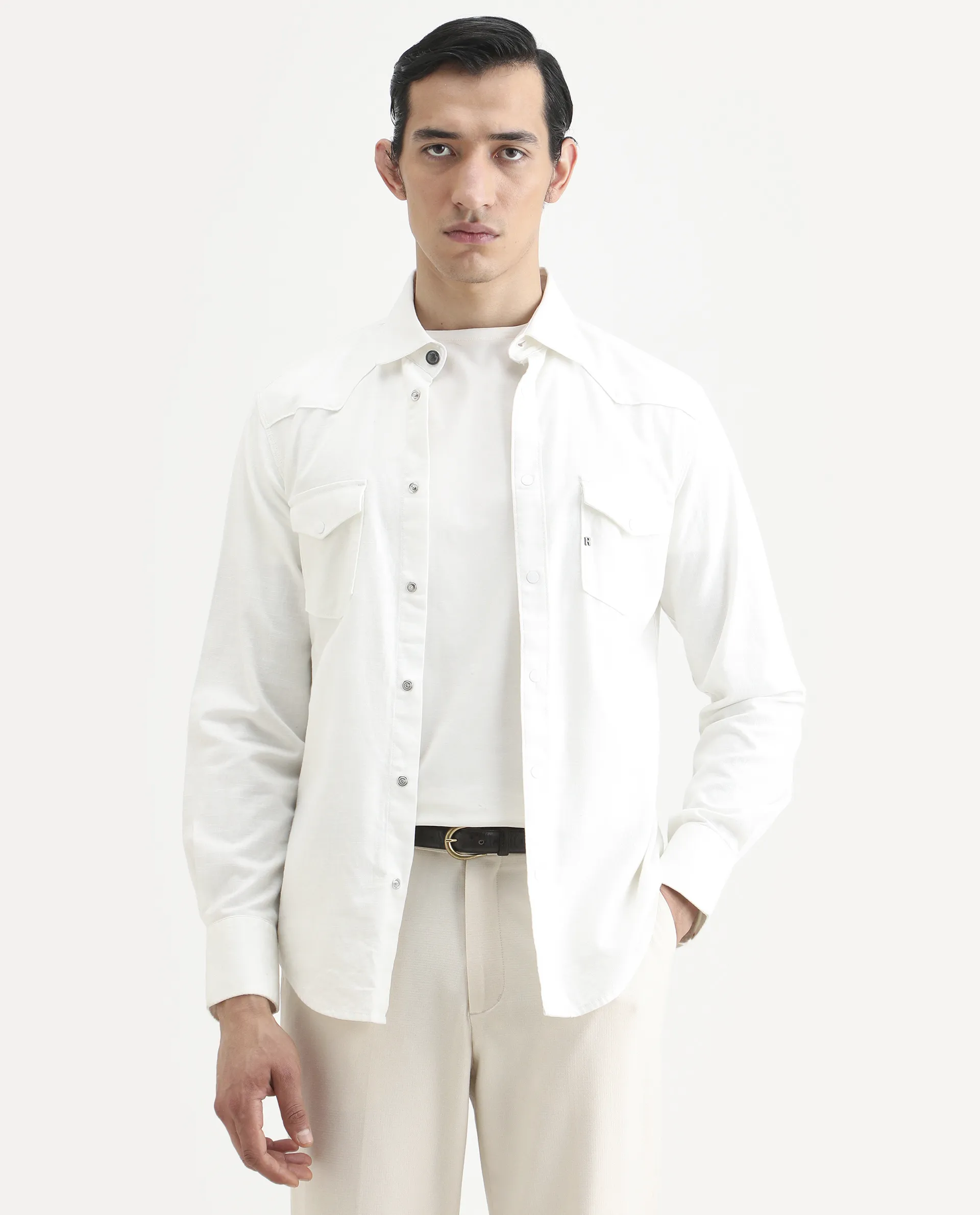 Rare Rabbit Men's Taison-25 White Cotton Plain Regular Fit Full Sleeve Collared Shirt - Image 3