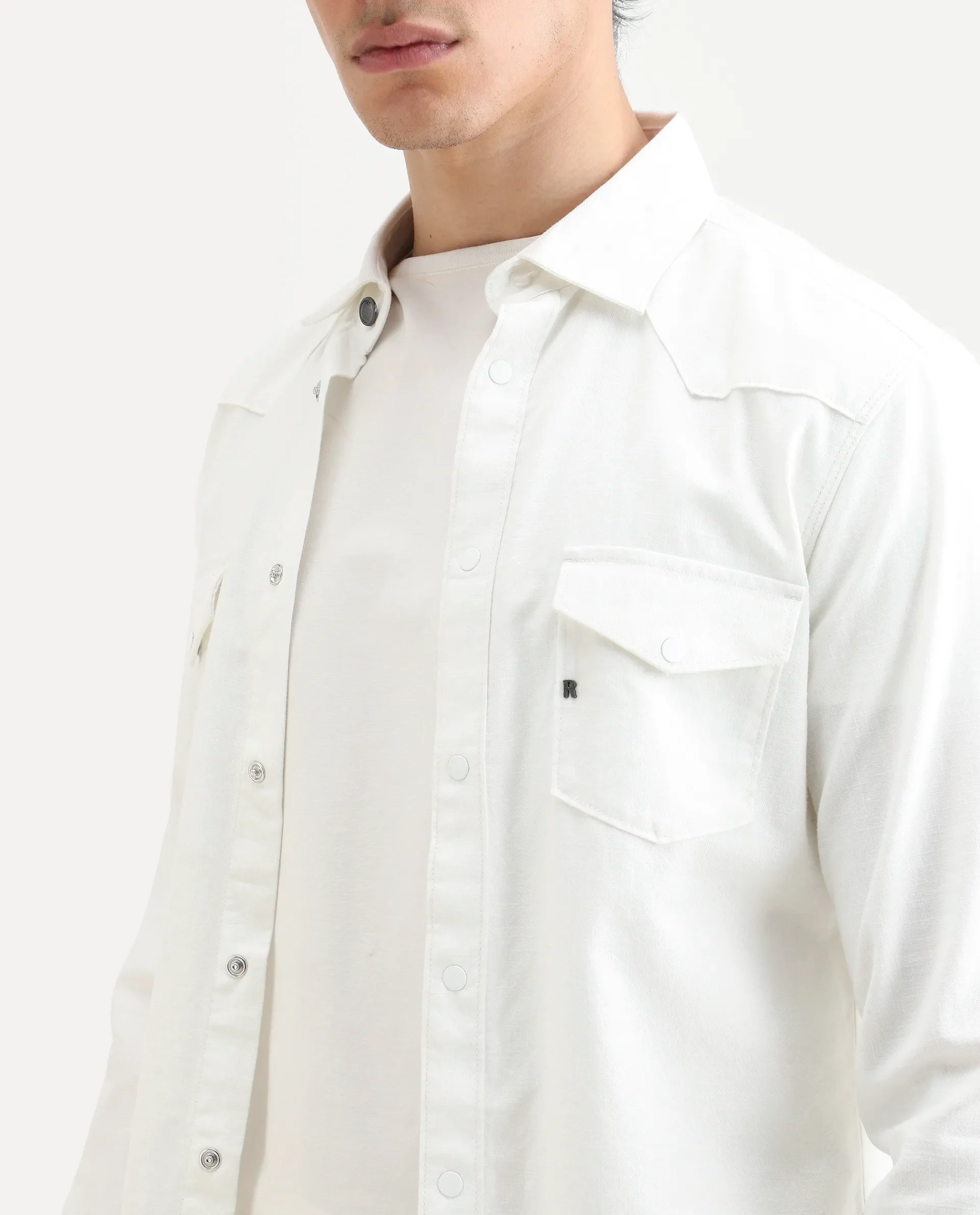 Rare Rabbit Men's Taison-25 White Cotton Plain Regular Fit Full Sleeve Collared Shirt - Image 4