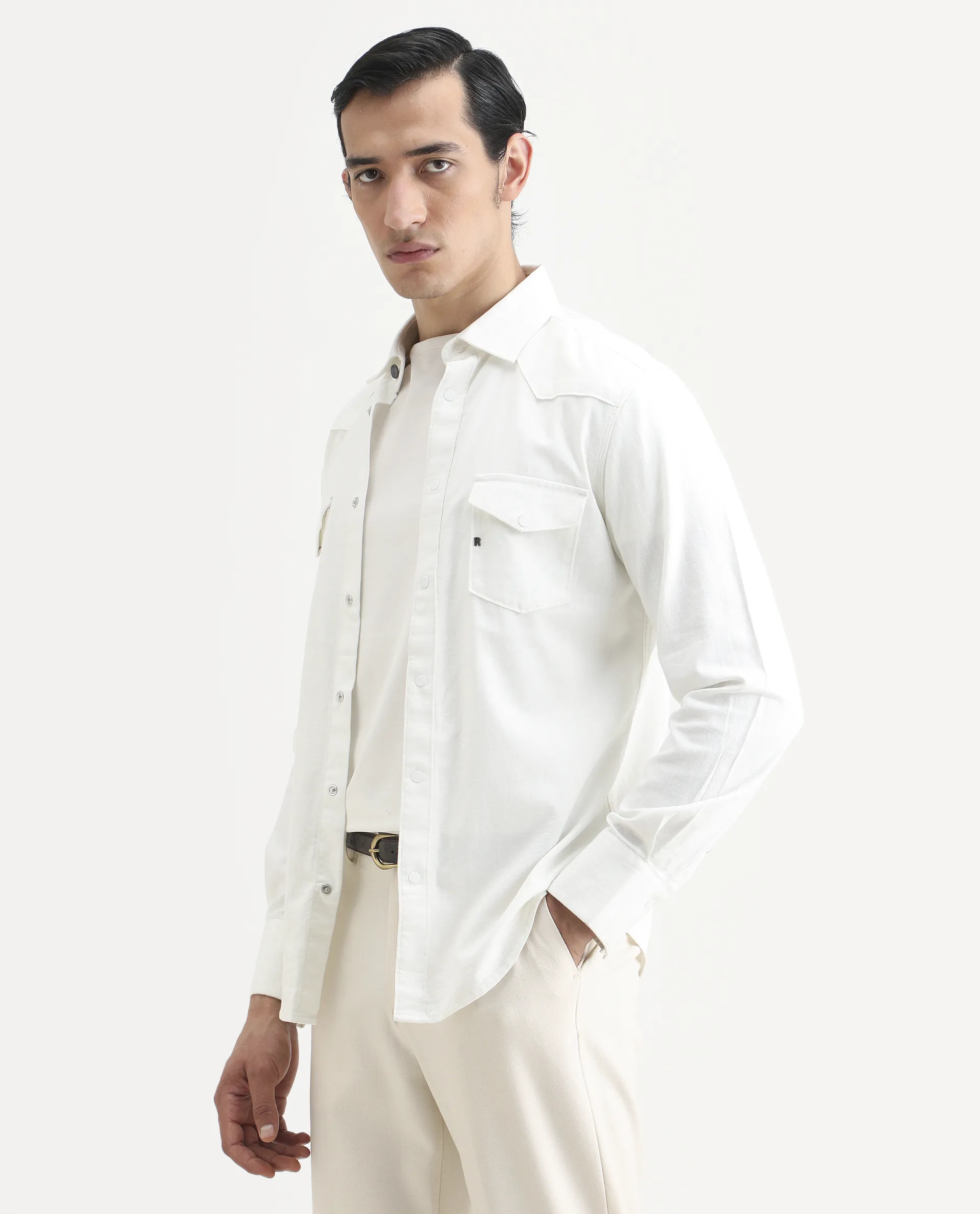 Rare Rabbit Men's Taison-25 White Cotton Plain Regular Fit Full Sleeve Collared Shirt - Image 5