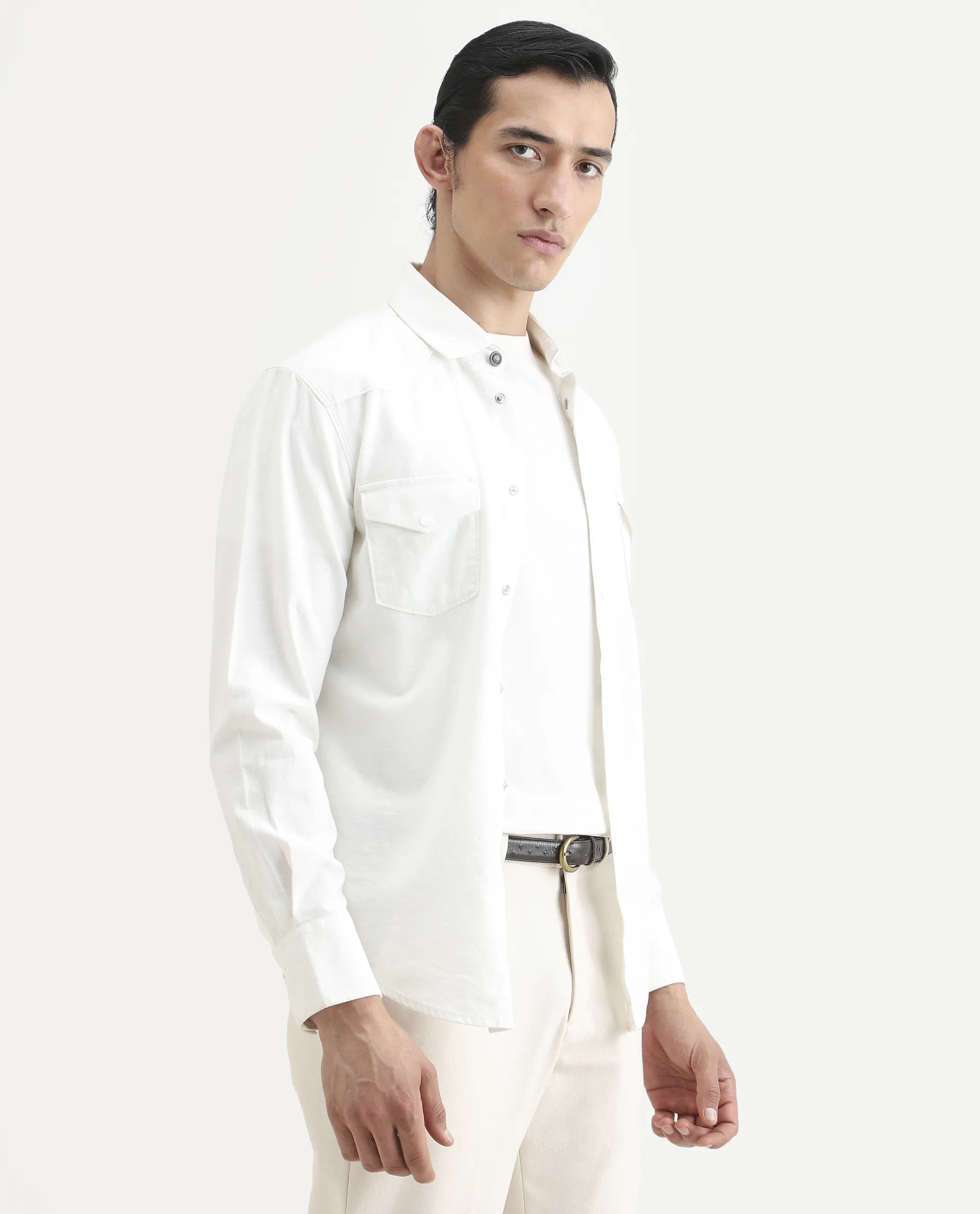 Rare Rabbit Men's Taison-25 White Cotton Plain Regular Fit Full Sleeve Collared Shirt - Image 6