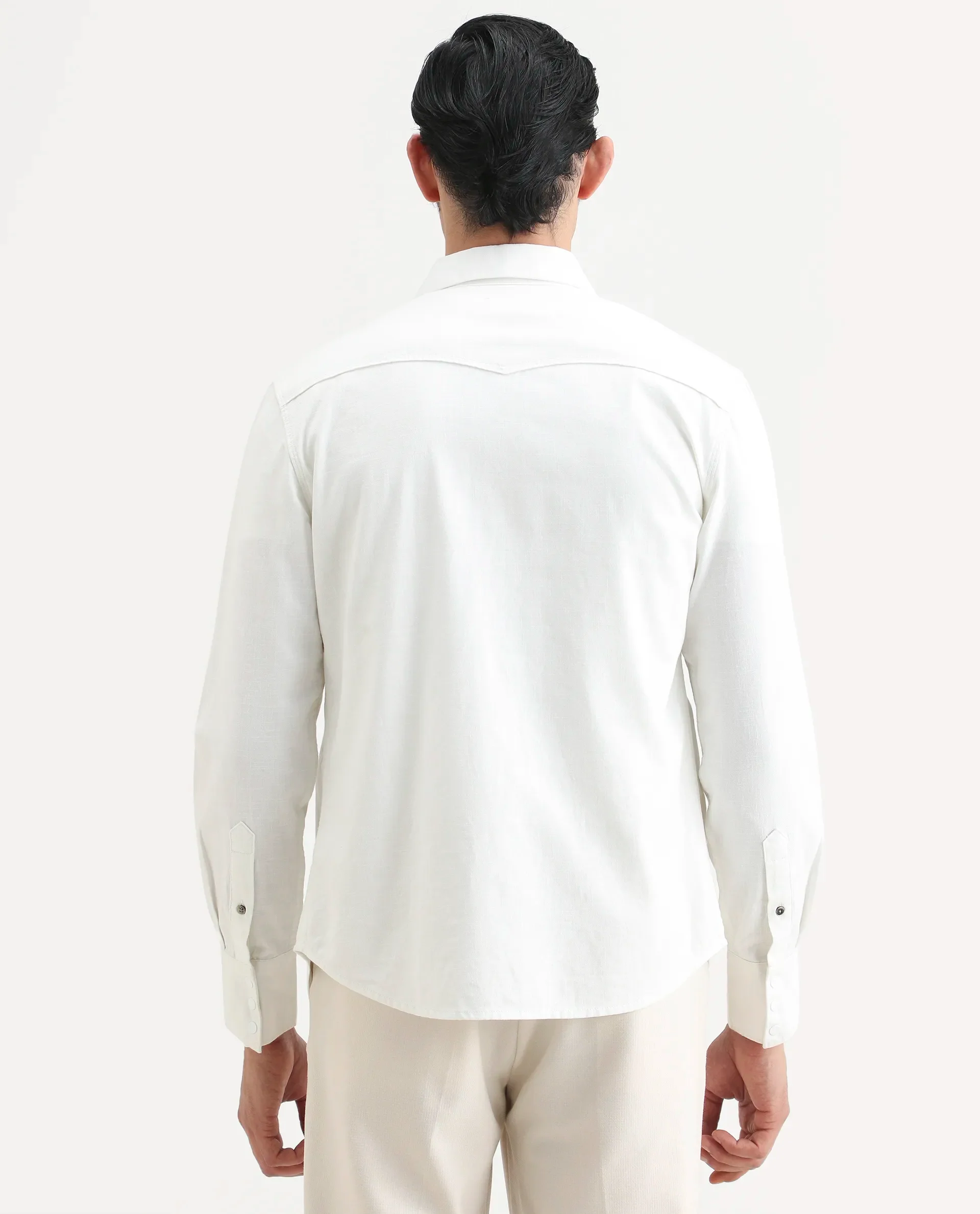 Rare Rabbit Men's Taison-25 White Cotton Plain Regular Fit Full Sleeve Collared Shirt - Image 7