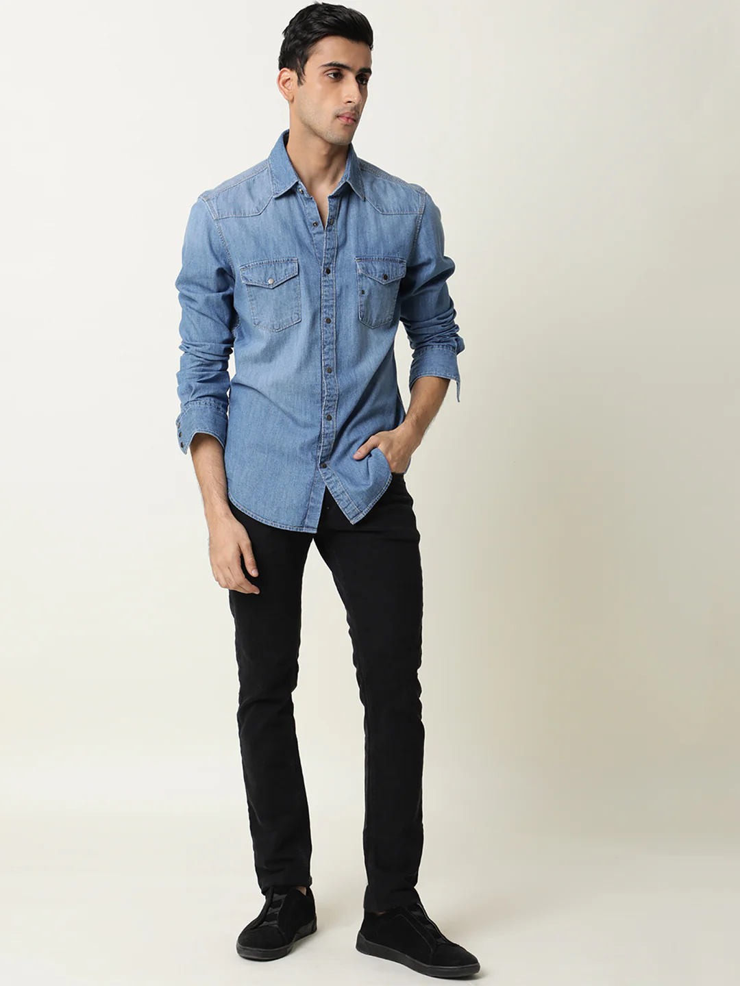 Rare Rabbit Men's Taison Light Blue Cotton Plain Regular Fit Full Sleeve Spread Collar Shirt - Image 2