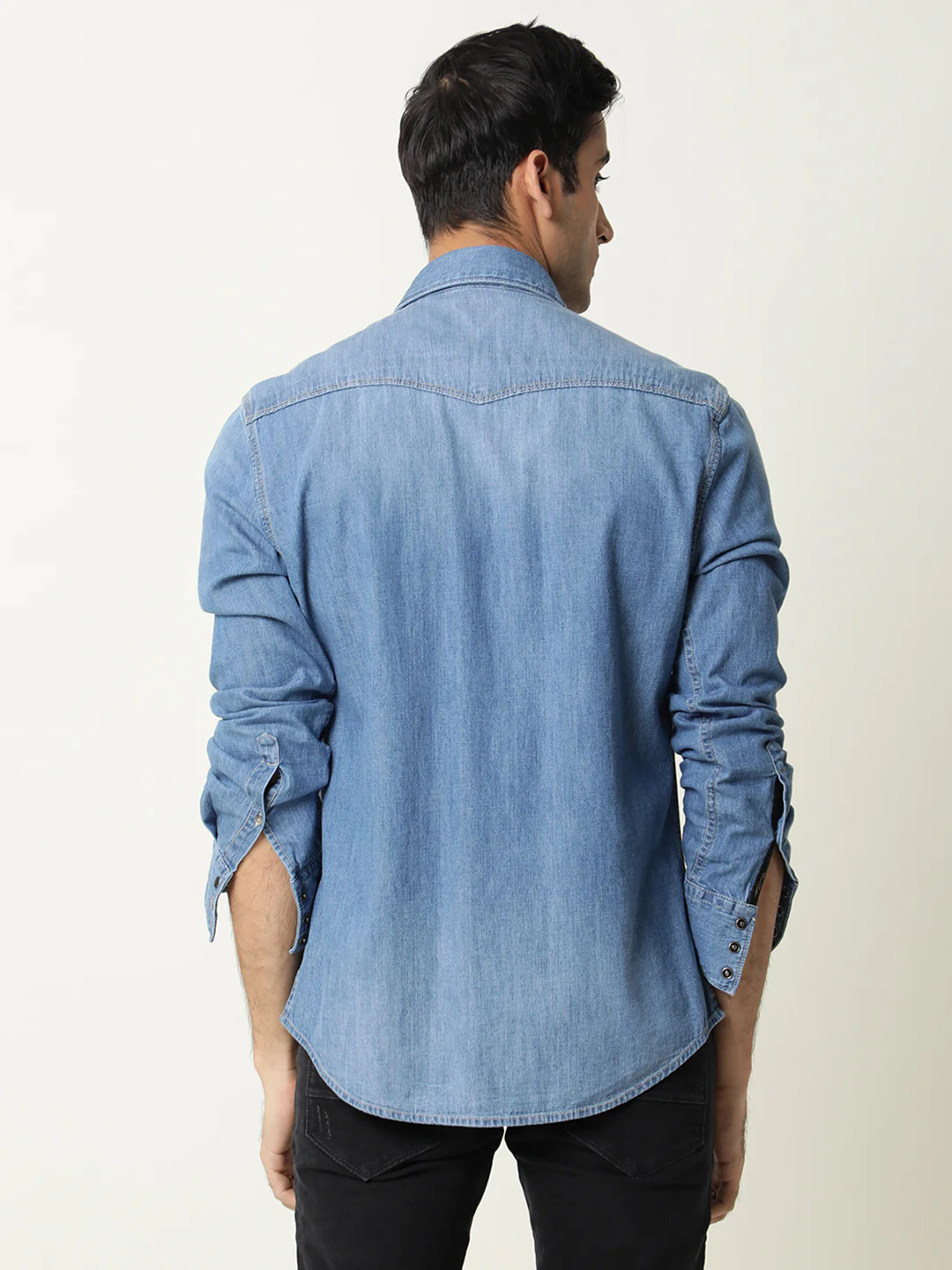 Rare Rabbit Men's Taison Light Blue Cotton Plain Regular Fit Full Sleeve Spread Collar Shirt - Image 6